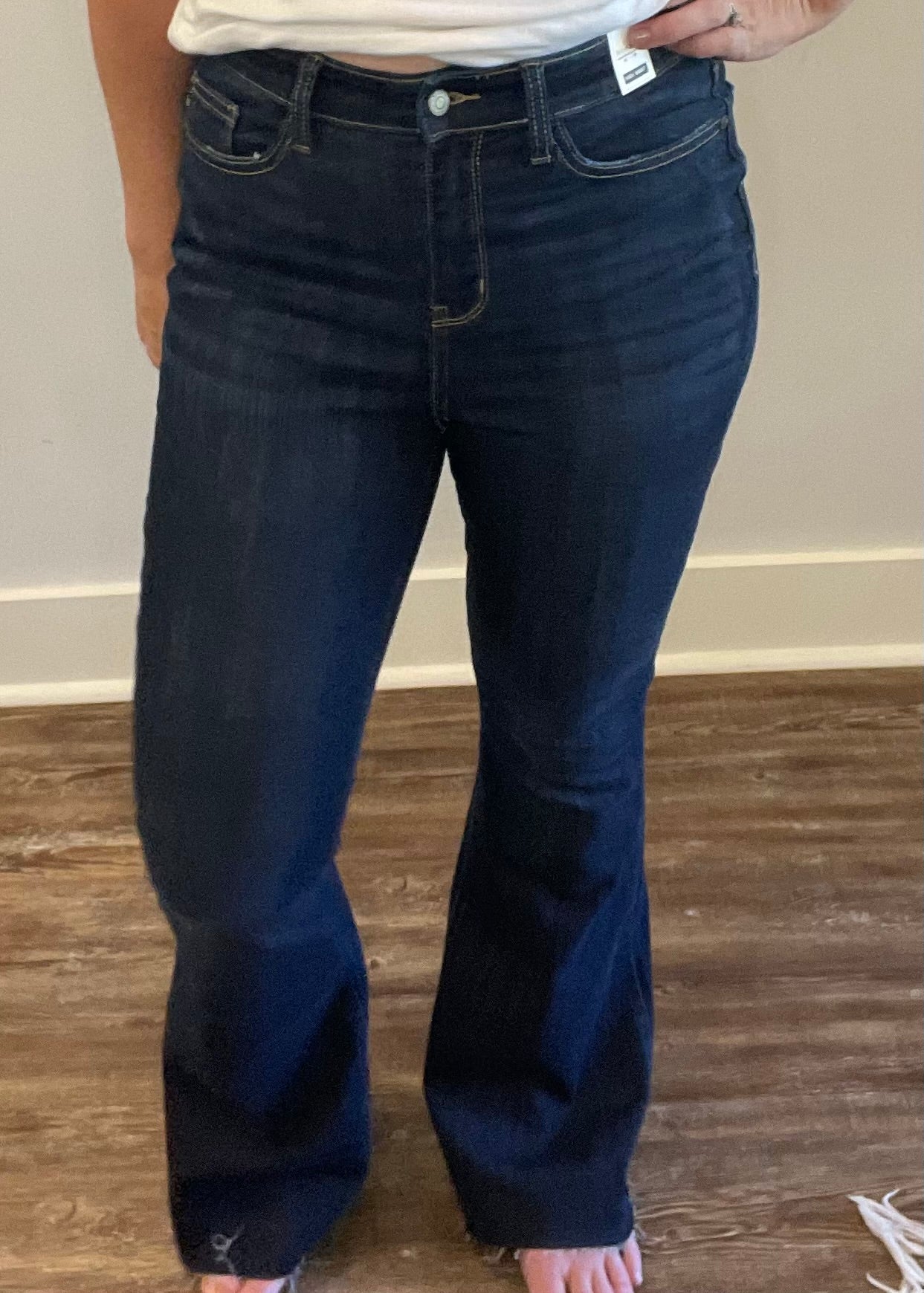 Judy Blue High Rise Raw Hem Dark Wash Flare Jean (Tall) - Jessi Jayne Boutique