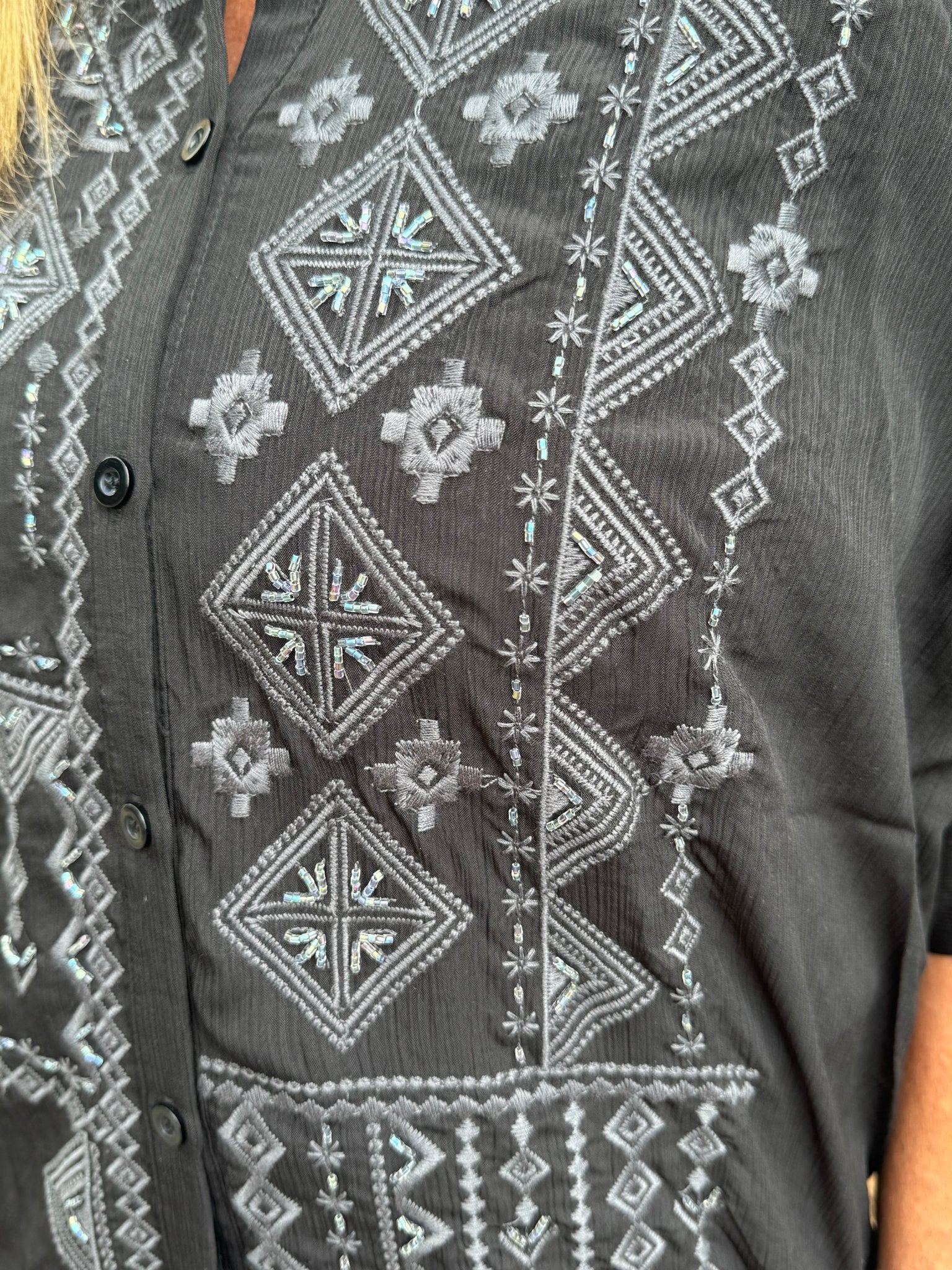 Raven In The Night Black Embellished Detail Blouse - Jessi Jayne Boutique