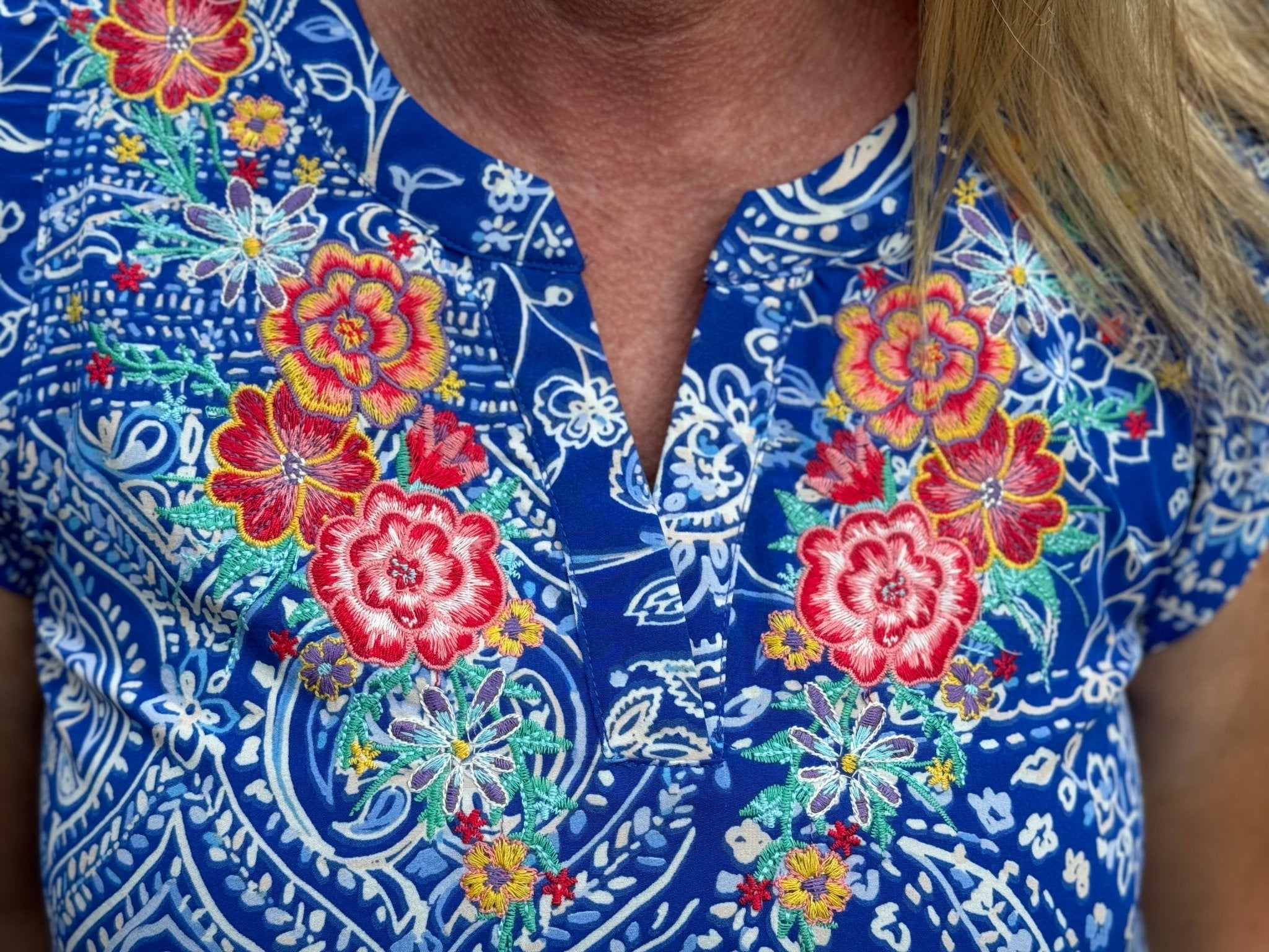 To The Cantina Royal Blue Embroidery Tank Blouse - Jessi Jayne Boutique