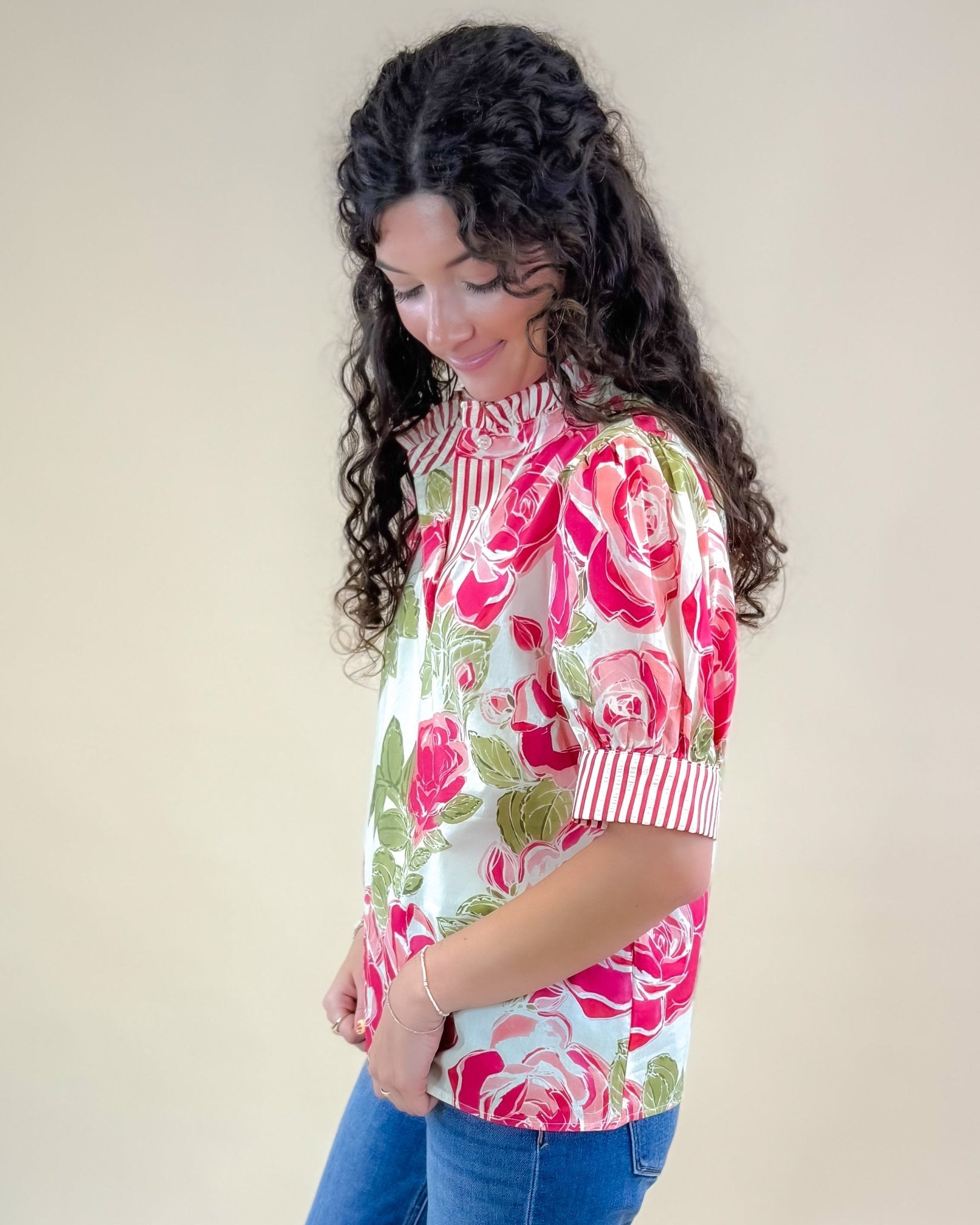 Bold Bloom Button Top - Jessi Jayne Boutique