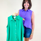 The Weekend Button - Up Sleeveless Top - Jessi Jayne Boutique