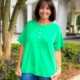 Button Up Babe Tee – Kelly Green - Jessi Jayne Boutique