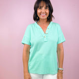 Button Detail Waffle Henley Top - Jessi Jayne Boutique