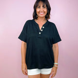 Button Detail Waffle Henley Top - Jessi Jayne Boutique