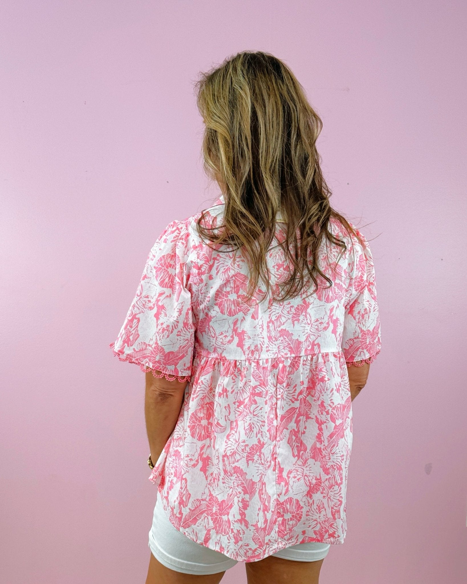 Pink Palm Poetry Blouse - Jessi Jayne Boutique