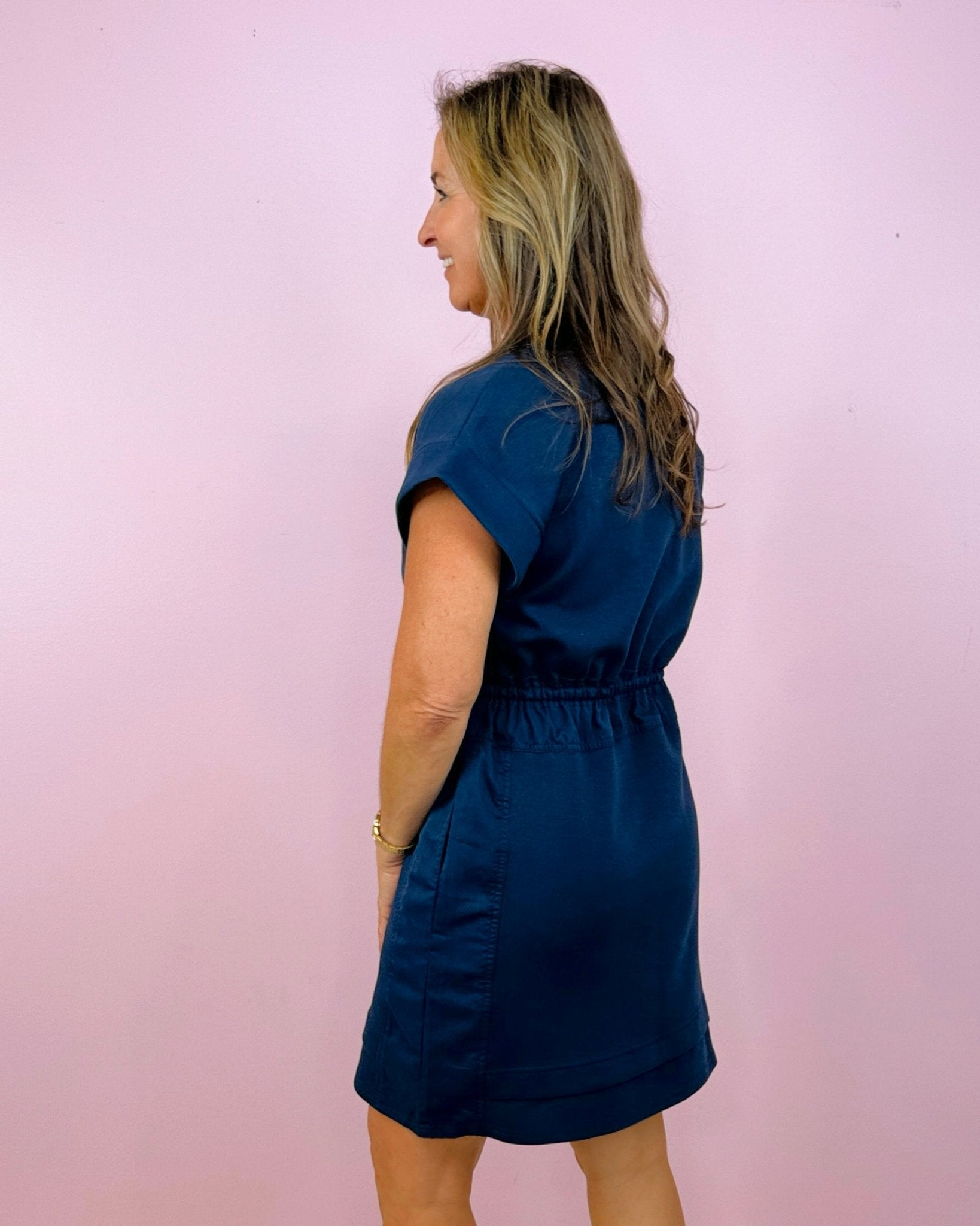 City Stroll Cinch Navy Dress - Jessi Jayne Boutique