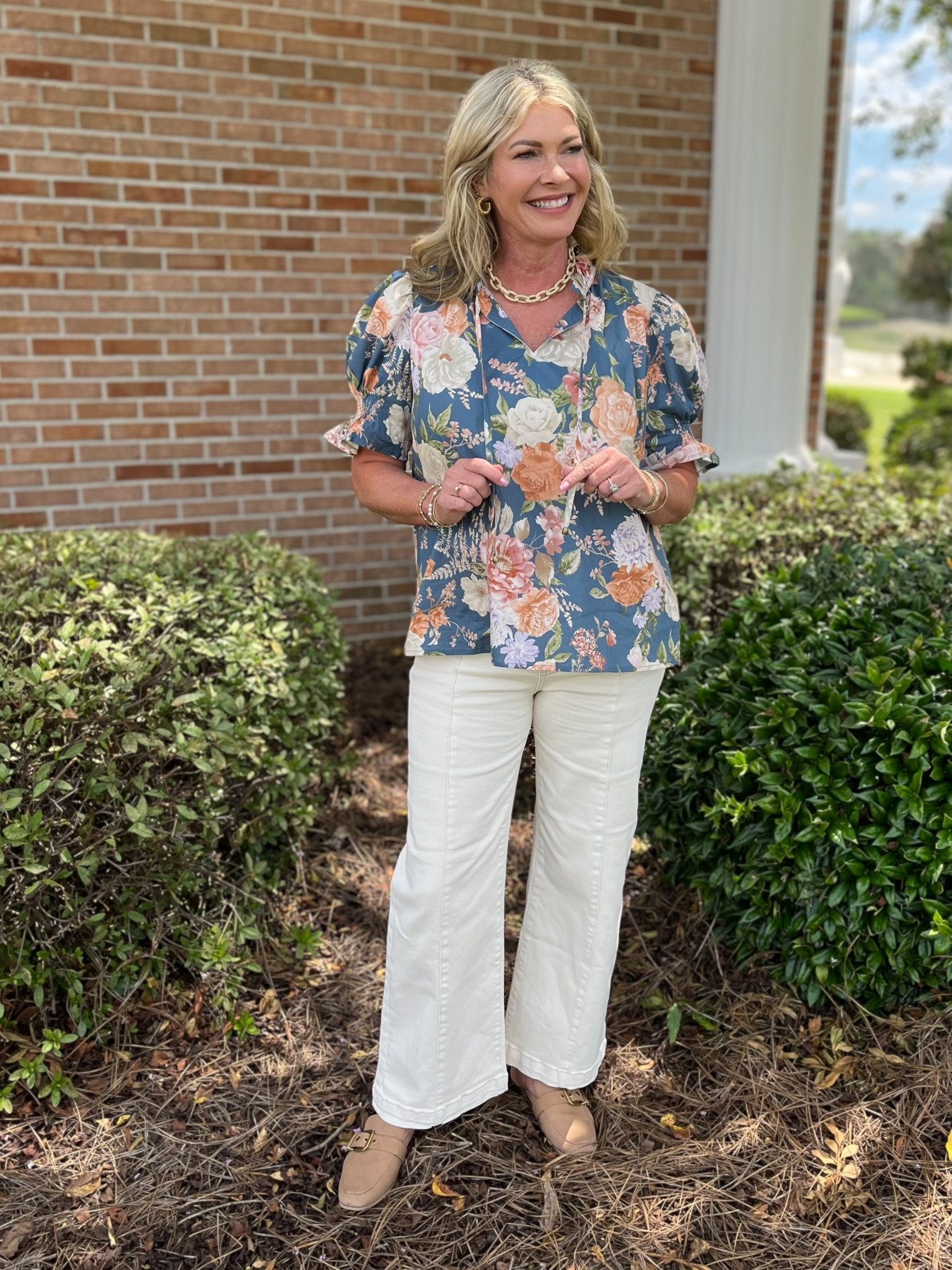 Blooming Grace Floral Top - Slate - Jessi Jayne Boutique