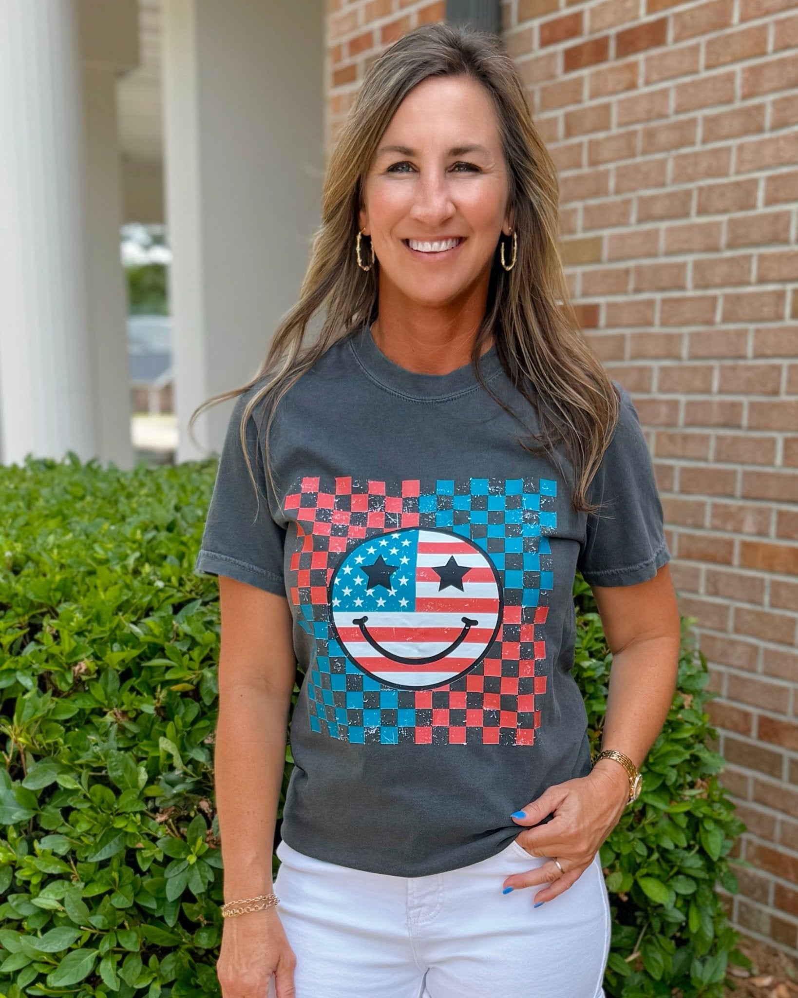 Red, White and Smiles Graphic Tee - Jessi Jayne Boutique