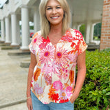 Wildflower Satin V - Neck Blouse - Jessi Jayne Boutique