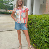 Sunshine Mosaic Tie Neck Top - Jessi Jayne Boutique