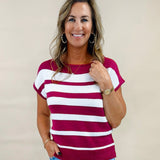 Maroon Stripe and Knit Sweater Tank - Jessi Jayne Boutique