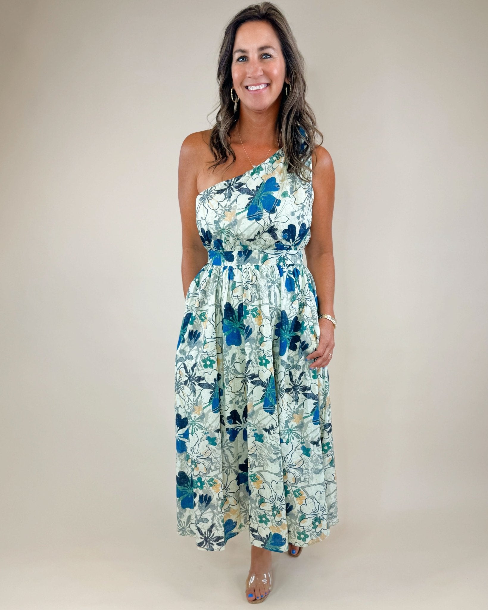 Island Muse One - Shoulder Midi Dress - Jessi Jayne Boutique