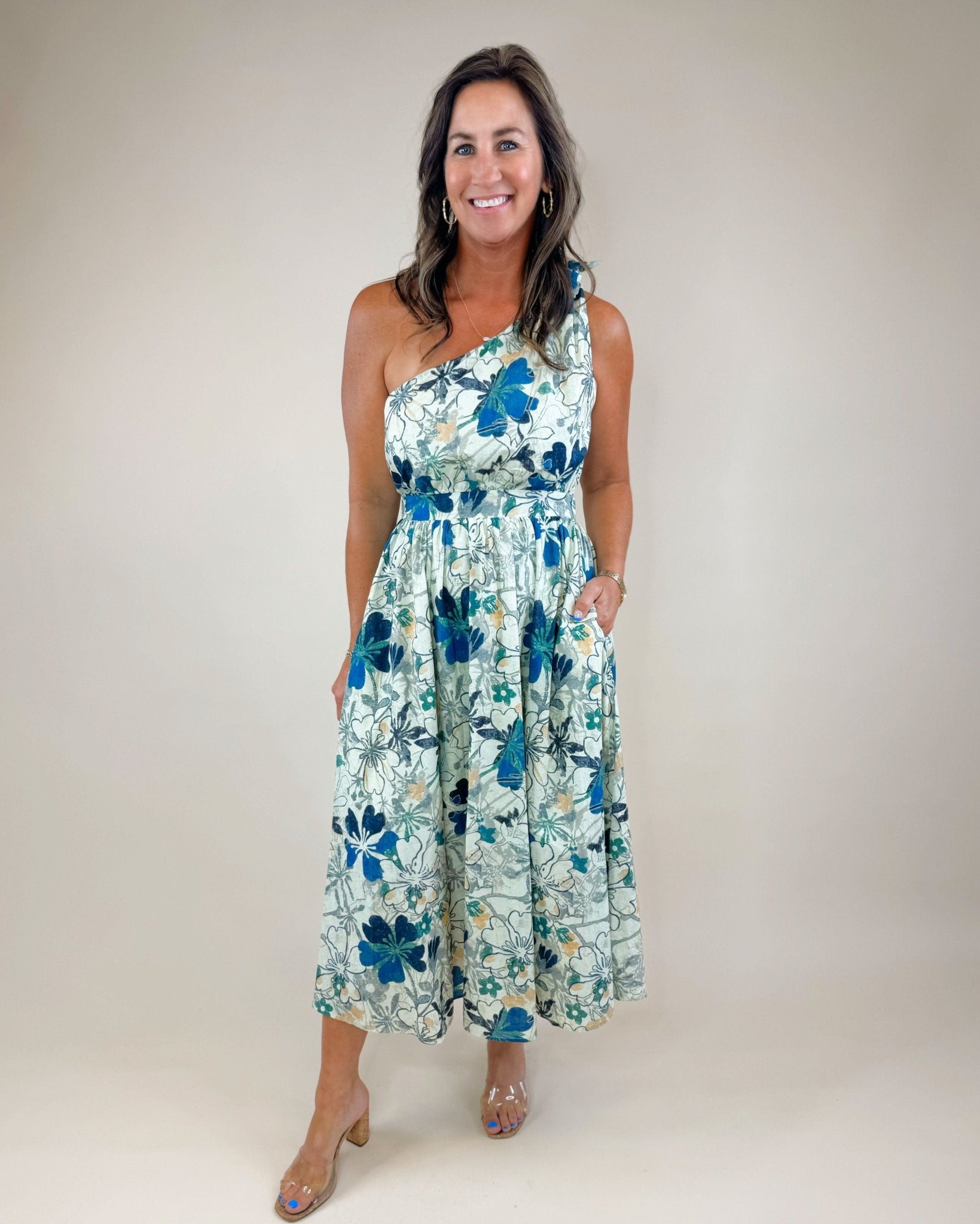 Island Muse One - Shoulder Midi Dress - Jessi Jayne Boutique