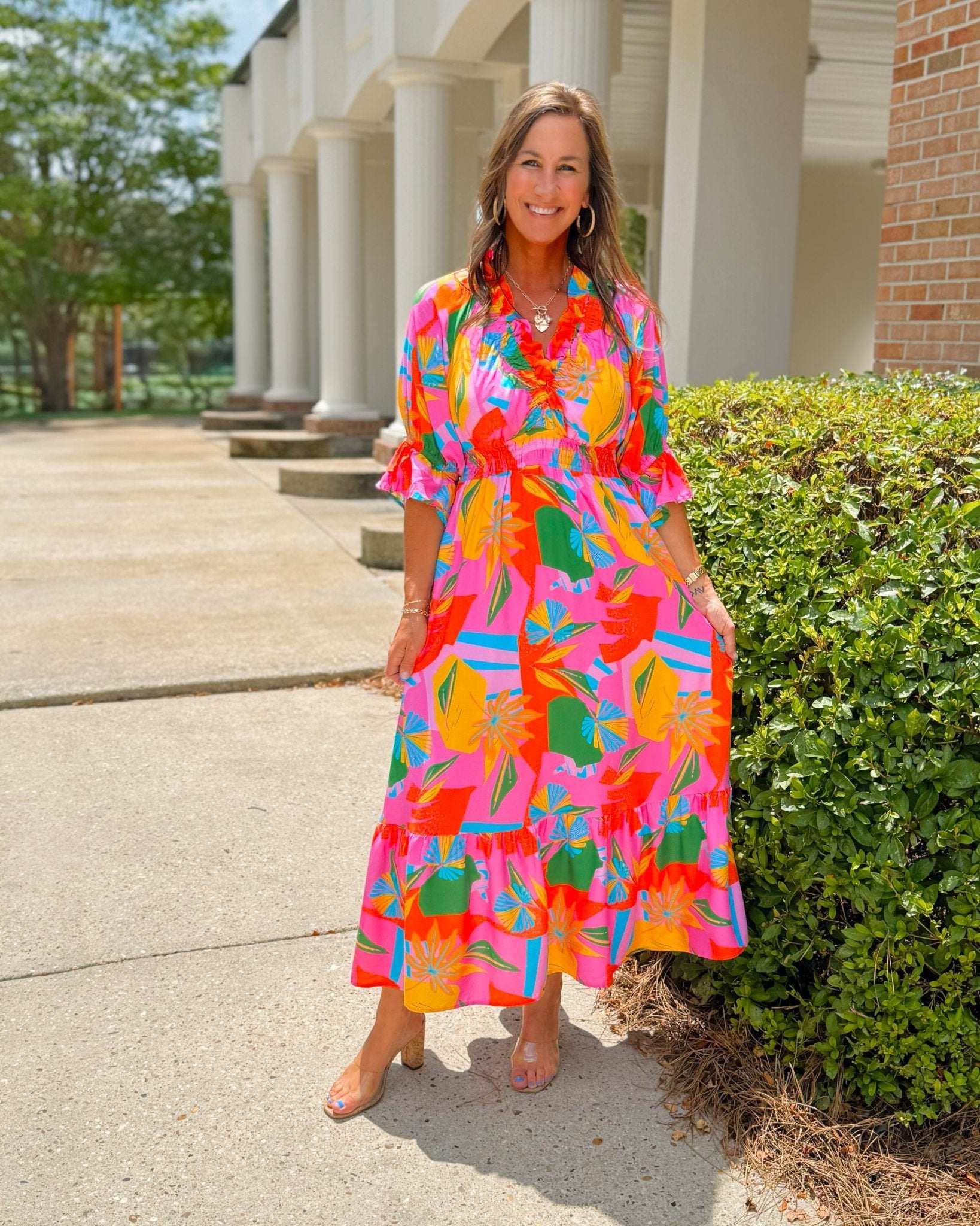 Island Bloom Ruffle Midi Dress - Jessi Jayne Boutique