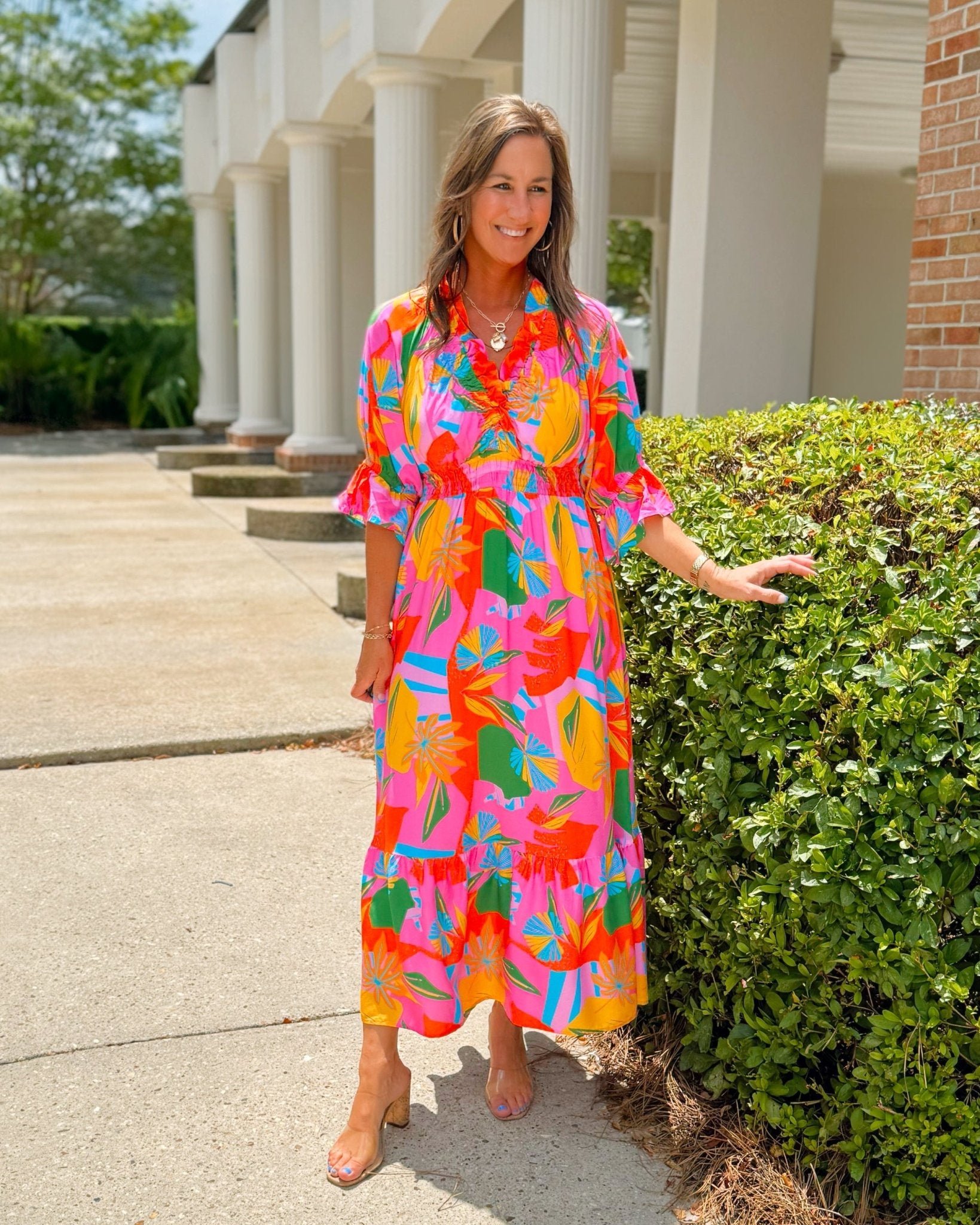 Island Bloom Ruffle Midi Dress - Jessi Jayne Boutique