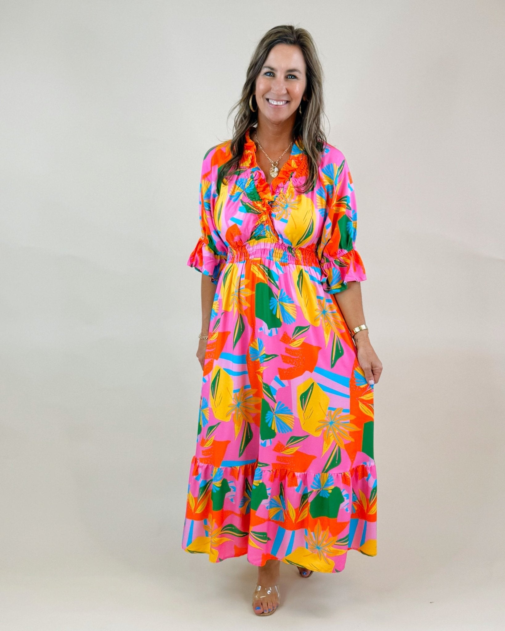 Island Bloom Ruffle Midi Dress - Jessi Jayne Boutique