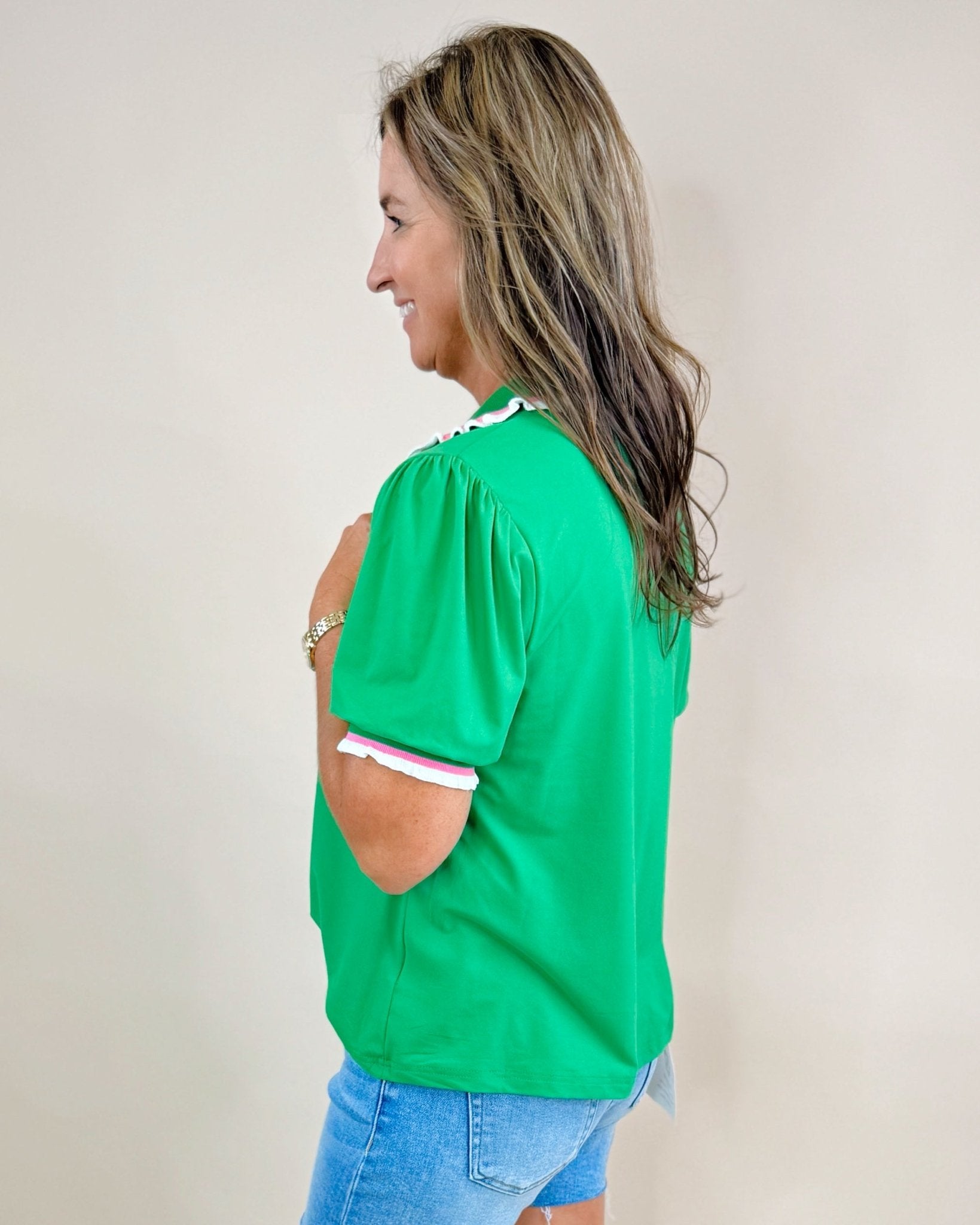 Game Day Prep Ruffle Polo Top - Jessi Jayne Boutique