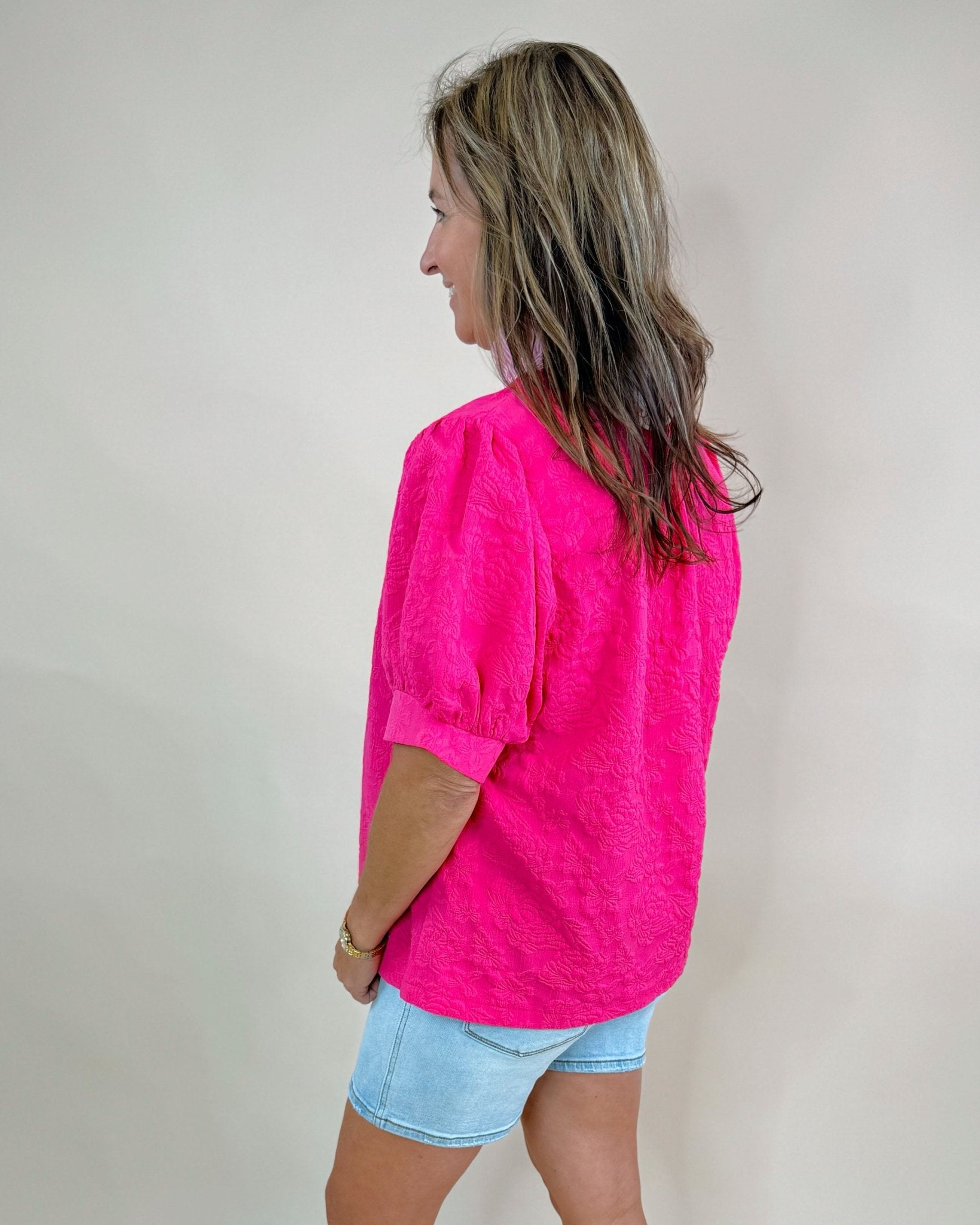 Pink Punch Textured Poplin Top - Jessi Jayne Boutique