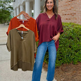 Harvest Hues Luxe Drape V - Neck Top - Jessi Jayne Boutique