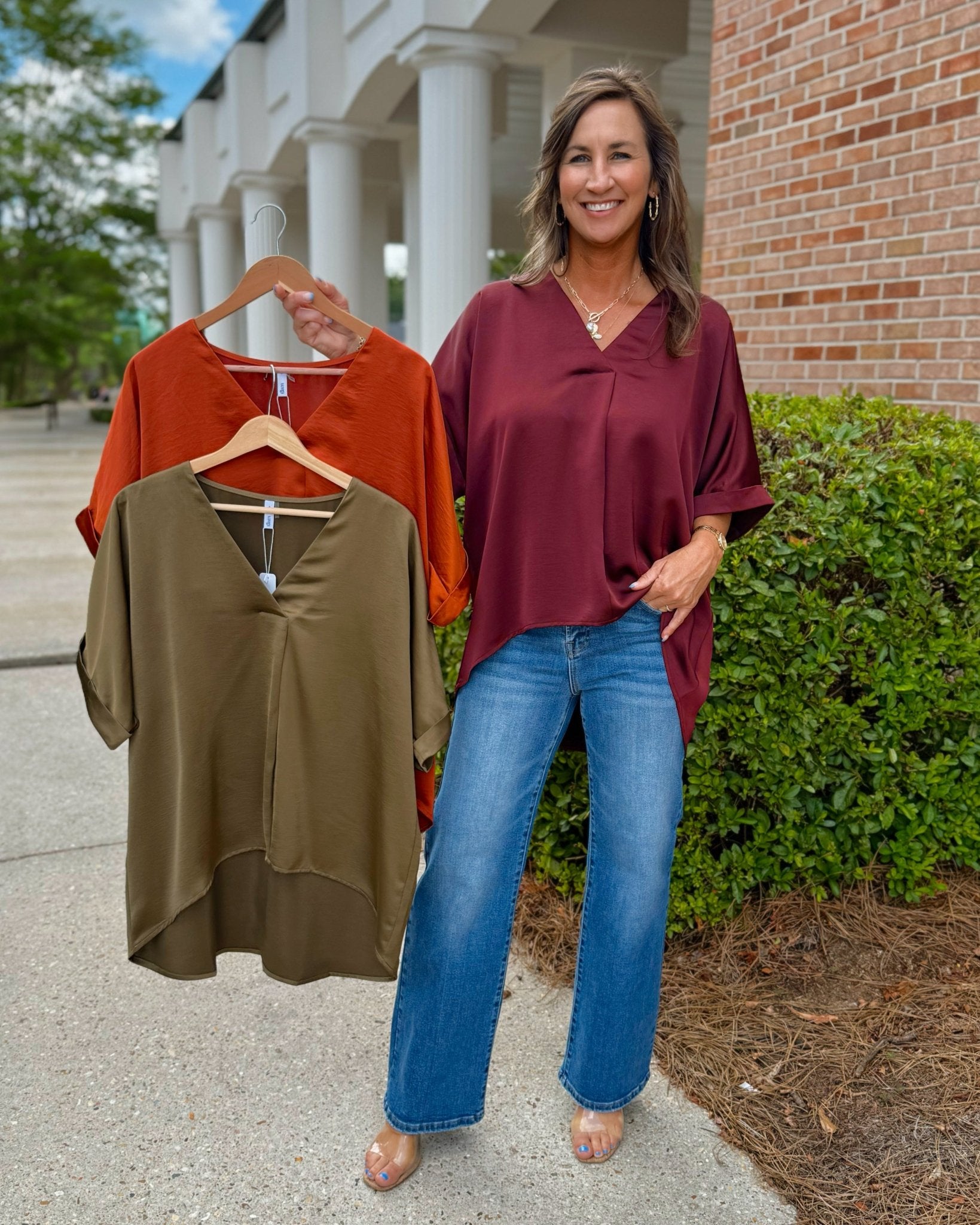 Harvest Hues Luxe Drape V - Neck Top - Jessi Jayne Boutique