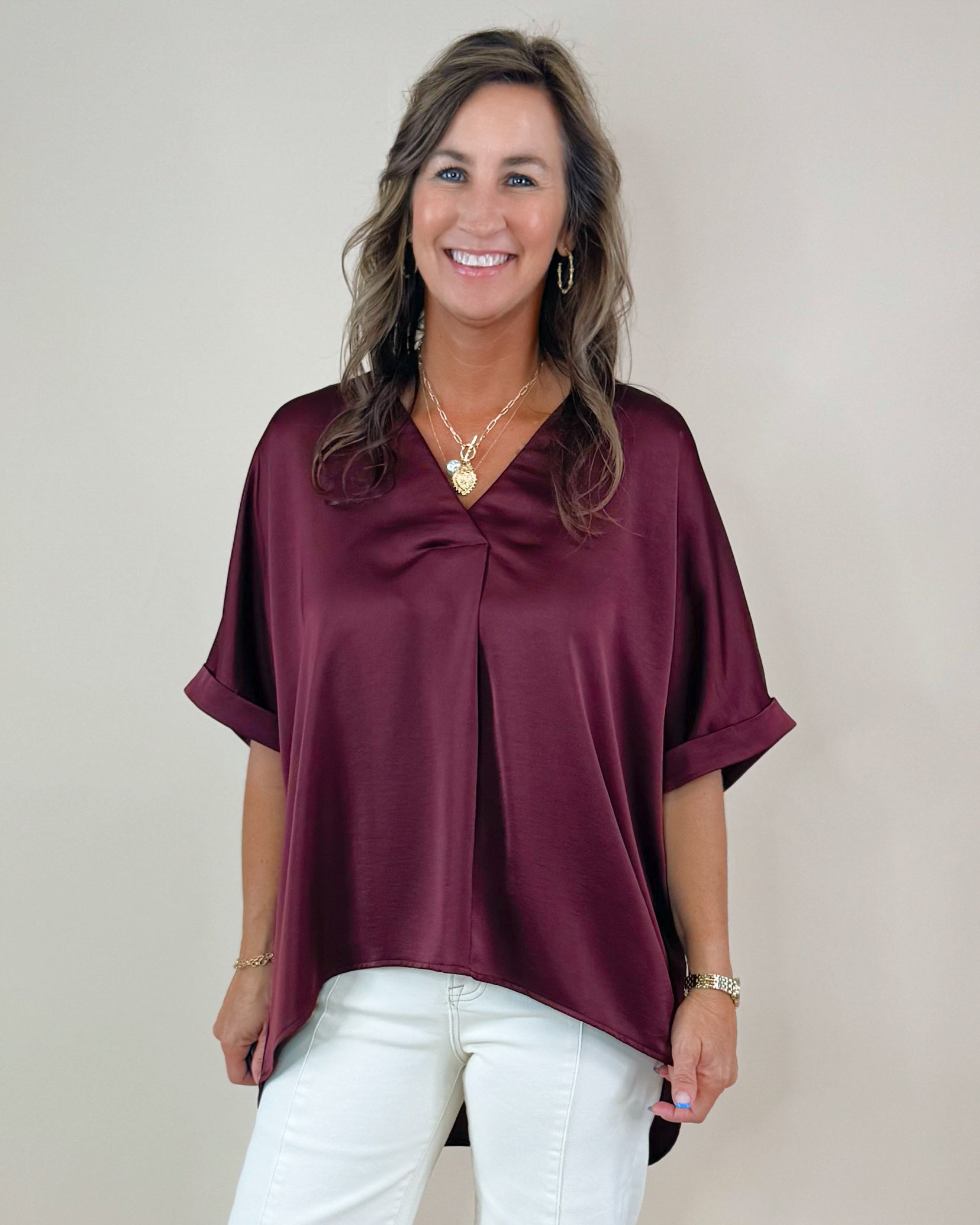 Harvest Hues Luxe Drape V - Neck Top - Jessi Jayne Boutique
