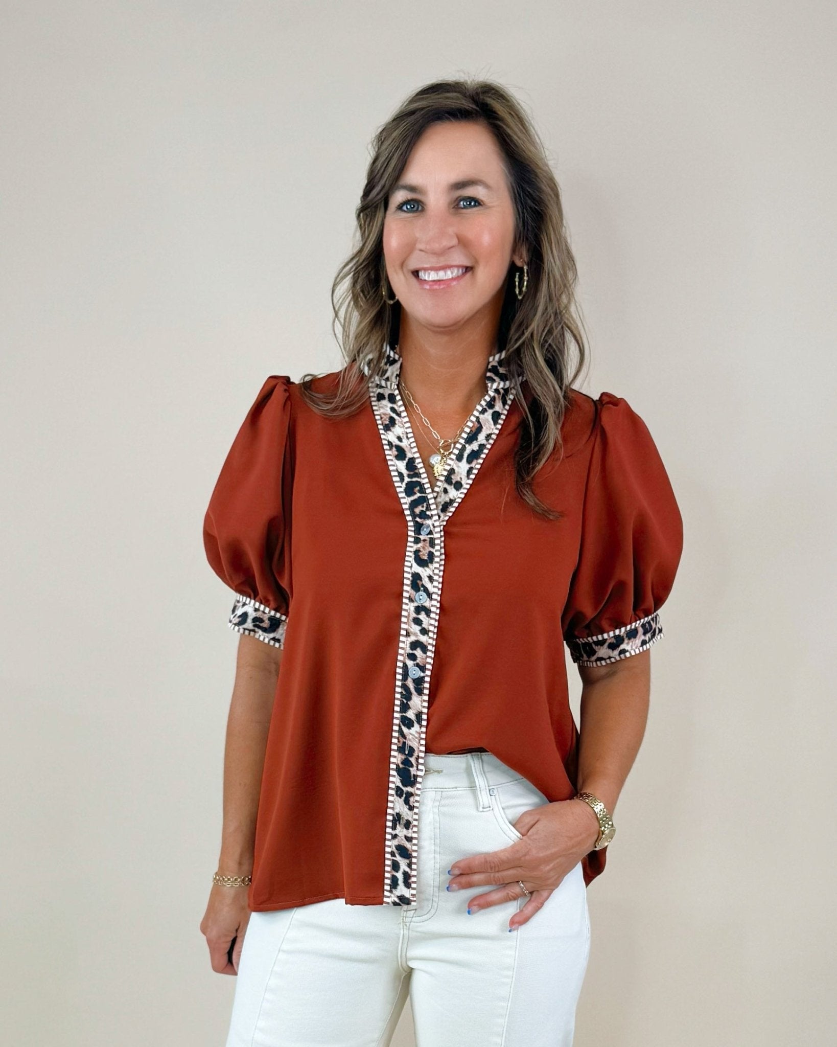 Wild Contrast Ruffle Sleeve Top - Jessi Jayne Boutique