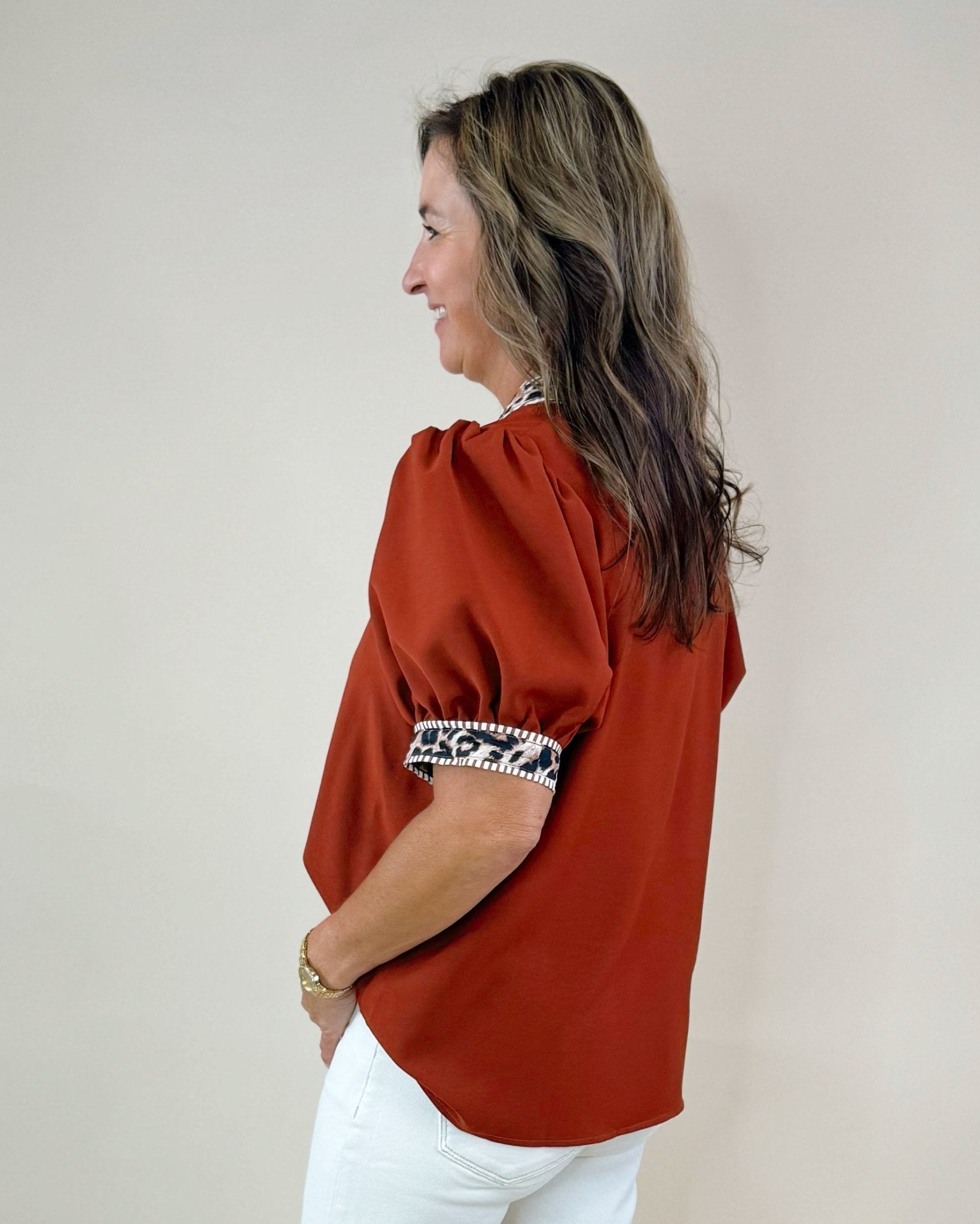 Wild Contrast Ruffle Sleeve Top - Jessi Jayne Boutique