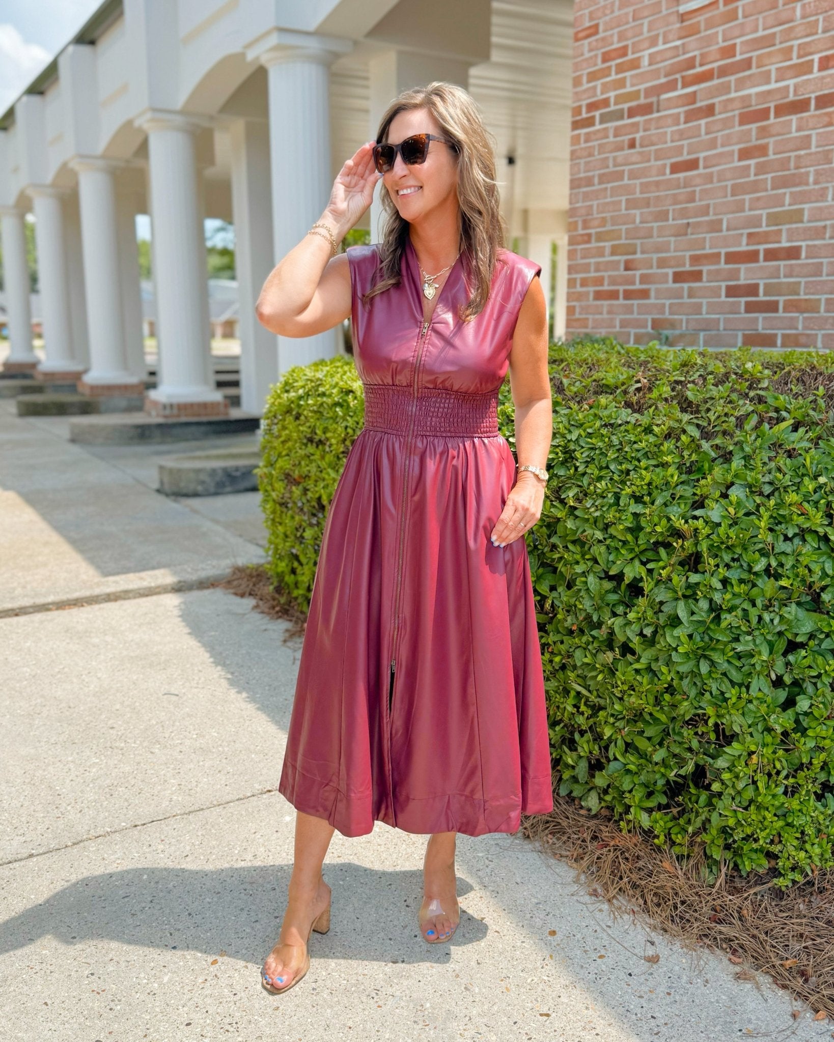 Power Play Pleather Midi Dress (Black and Maroon) - Jessi Jayne Boutique