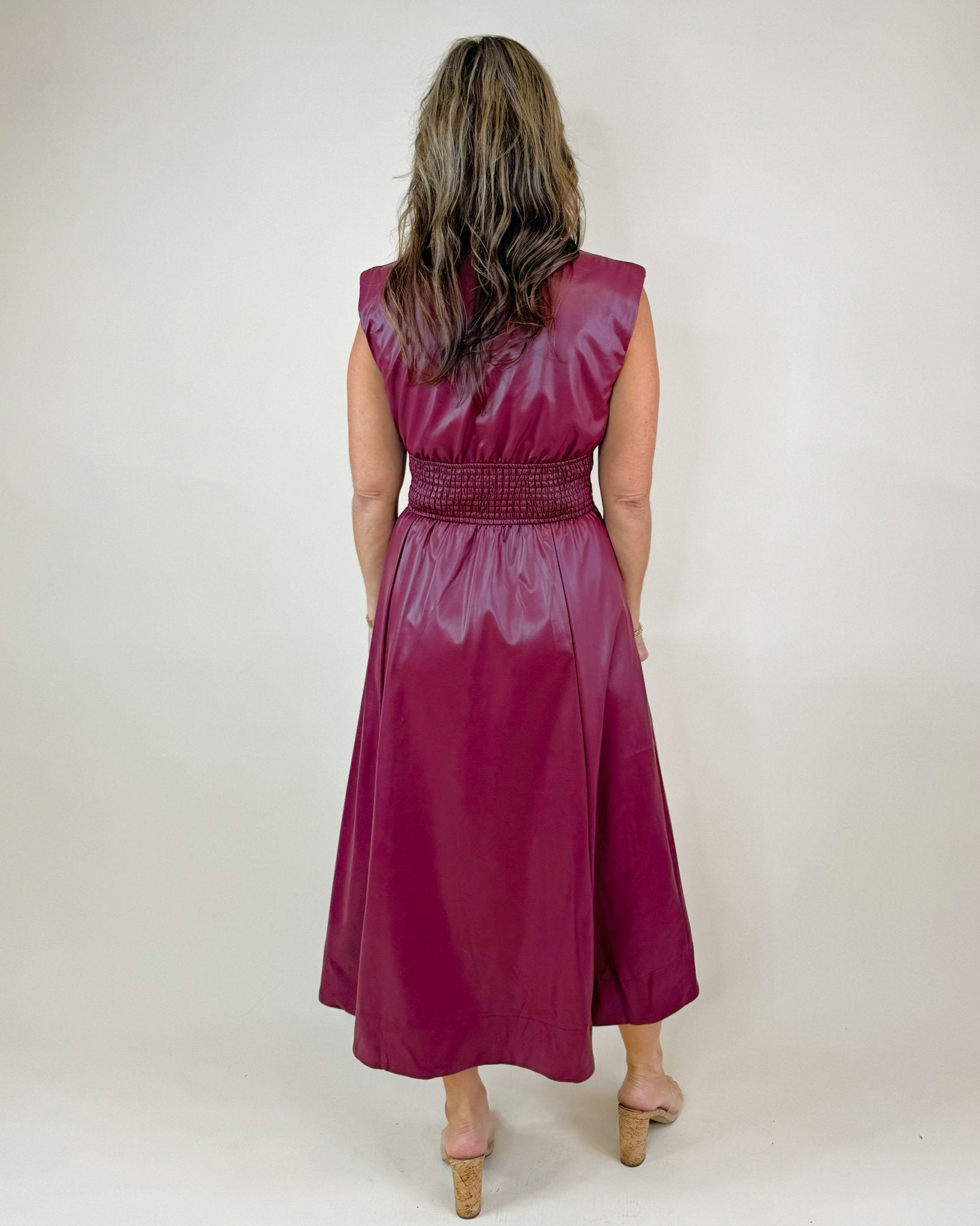 Power Play Pleather Midi Dress (Black and Maroon) - Jessi Jayne Boutique