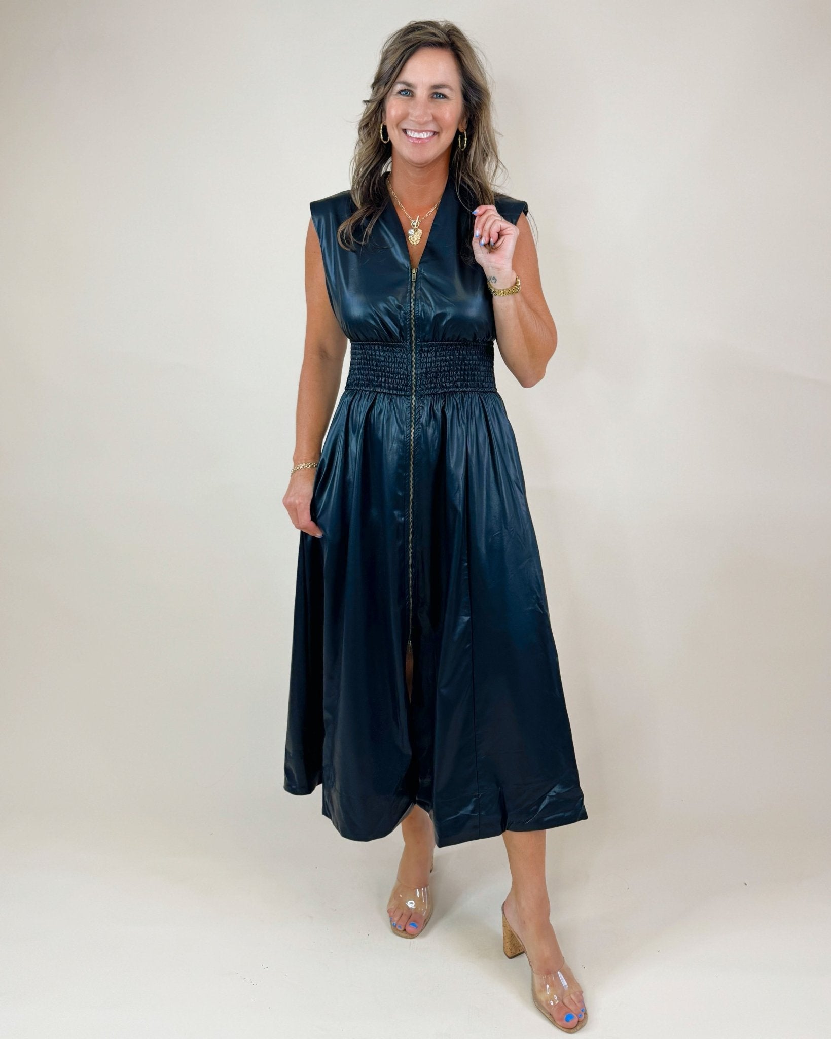 Power Play Pleather Midi Dress (Black and Maroon) - Jessi Jayne Boutique