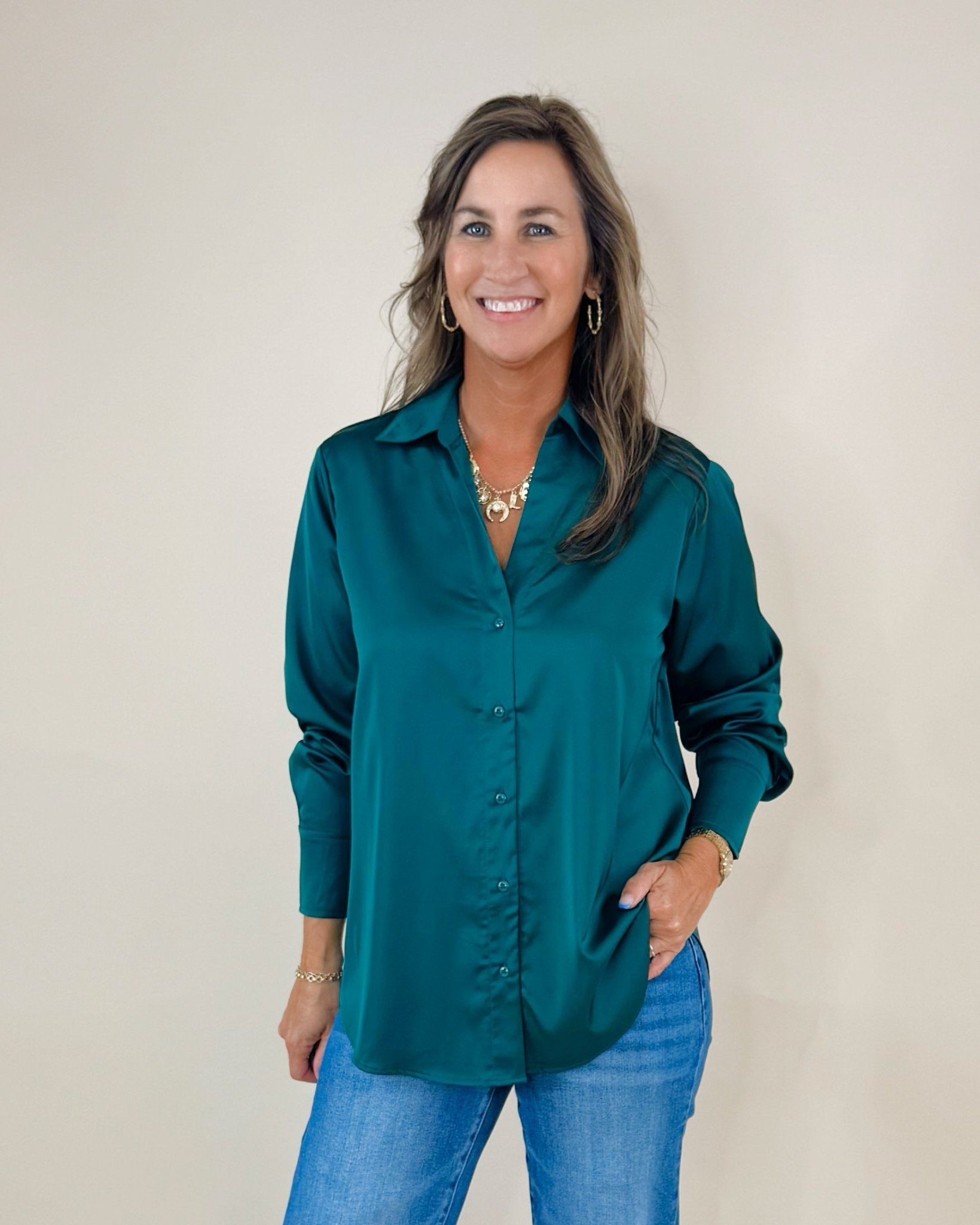 Satin Romance Button - Front Blouse - Jessi Jayne Boutique