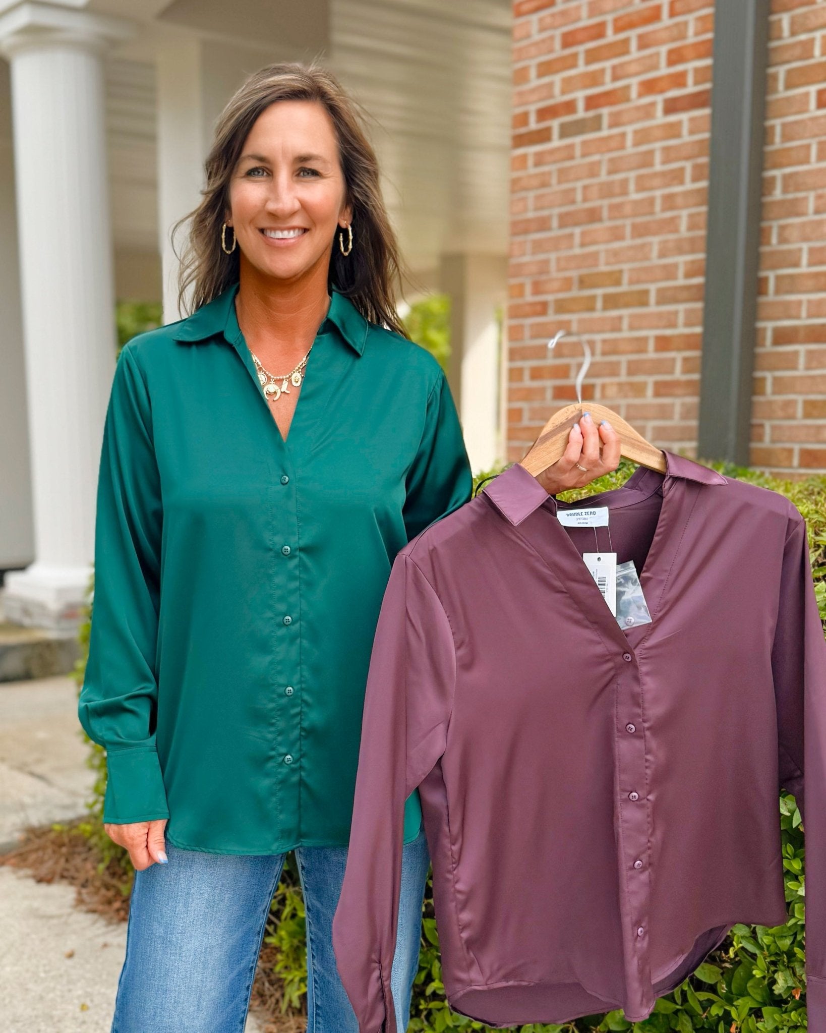 Satin Romance Button - Front Blouse - Jessi Jayne Boutique