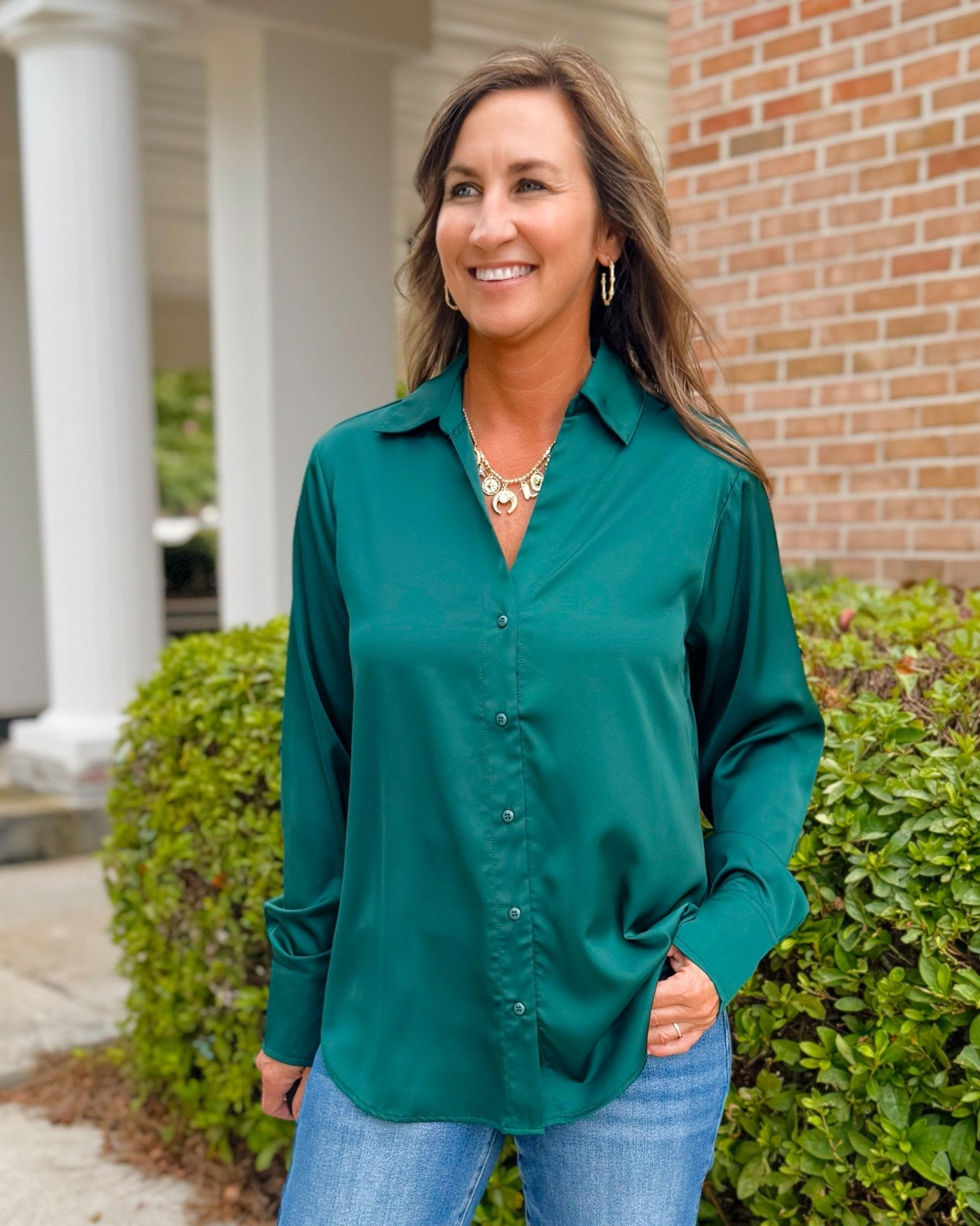 Satin Romance Button - Front Blouse - Jessi Jayne Boutique