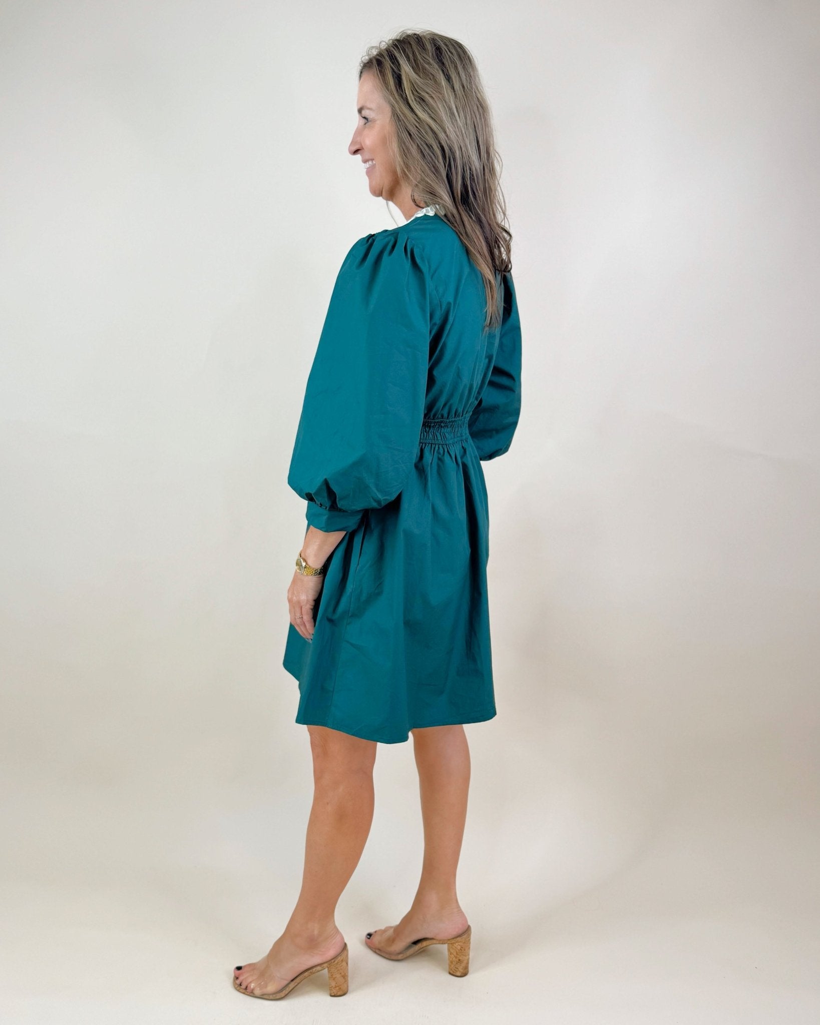 Olive & Ivory Ruffle Trim Poplin Dress - Jessi Jayne Boutique