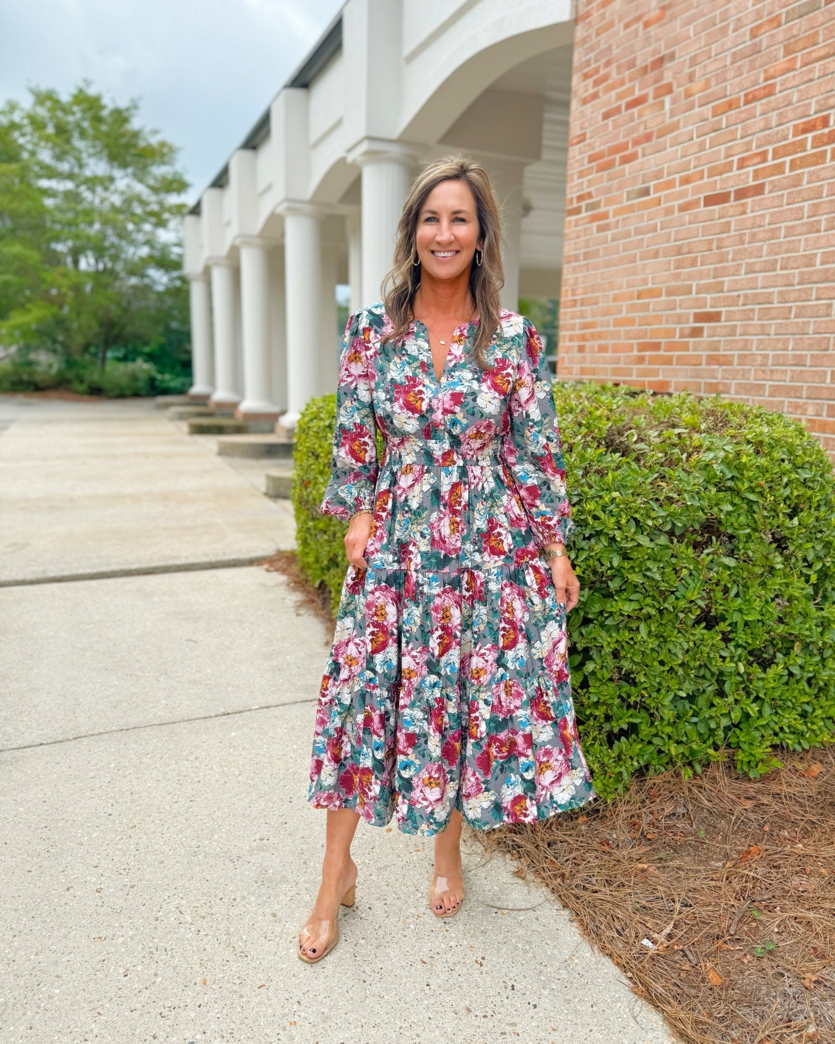 Autumn Bloom Smocked Waist Midi Dress - Jessi Jayne Boutique