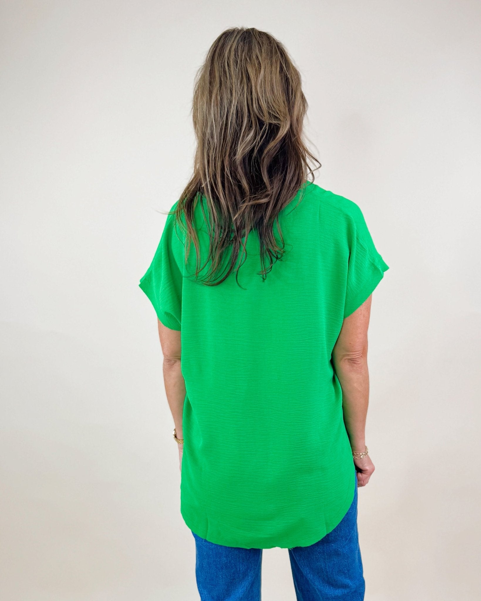 Kelly Green Raw Edge Cap Sleeve Top - Jessi Jayne Boutique