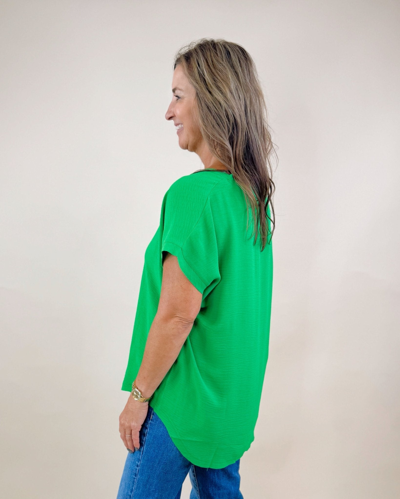 Kelly Green Raw Edge Cap Sleeve Top - Jessi Jayne Boutique