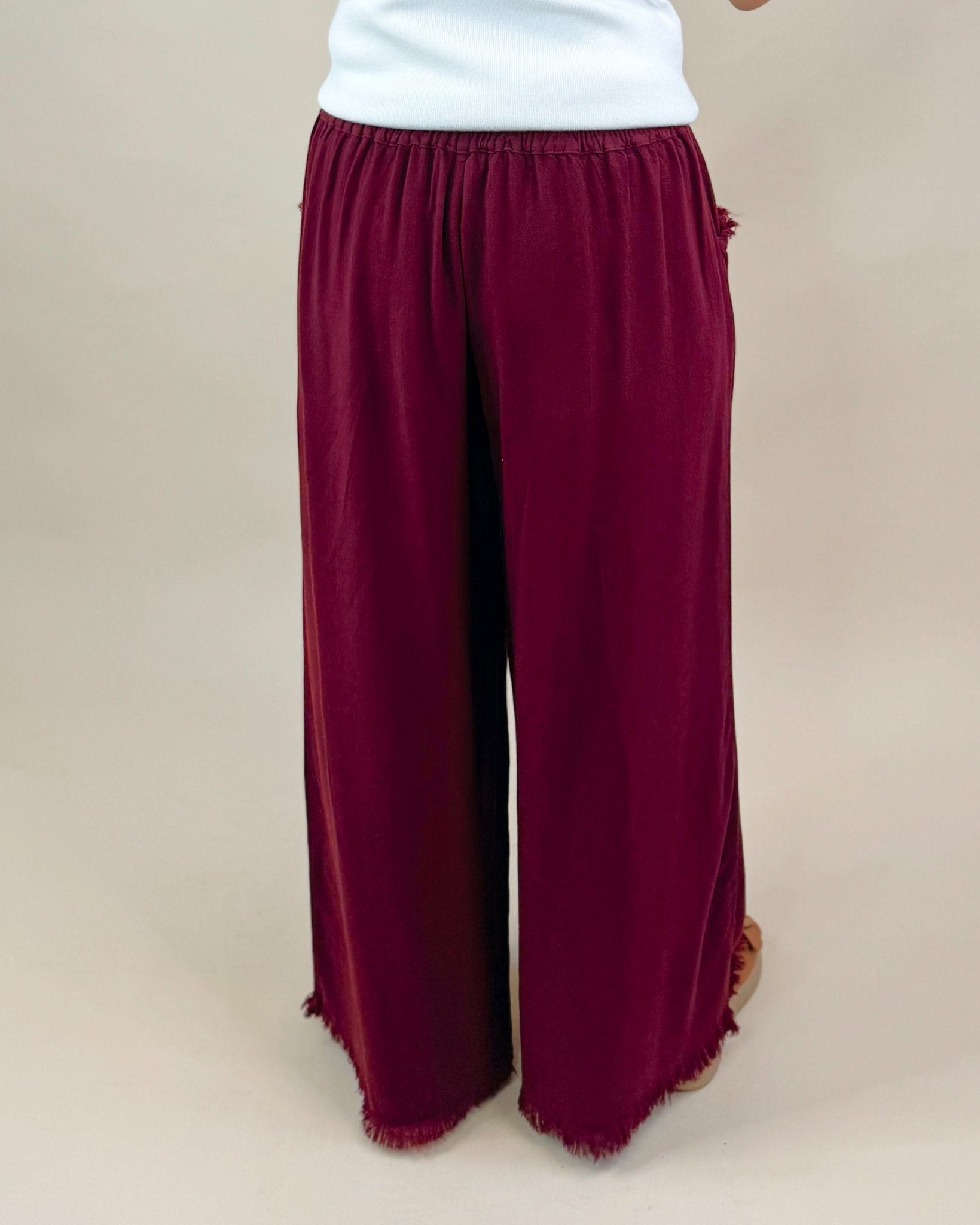 Merlot Fray Day Linen Pants - Jessi Jayne Boutique