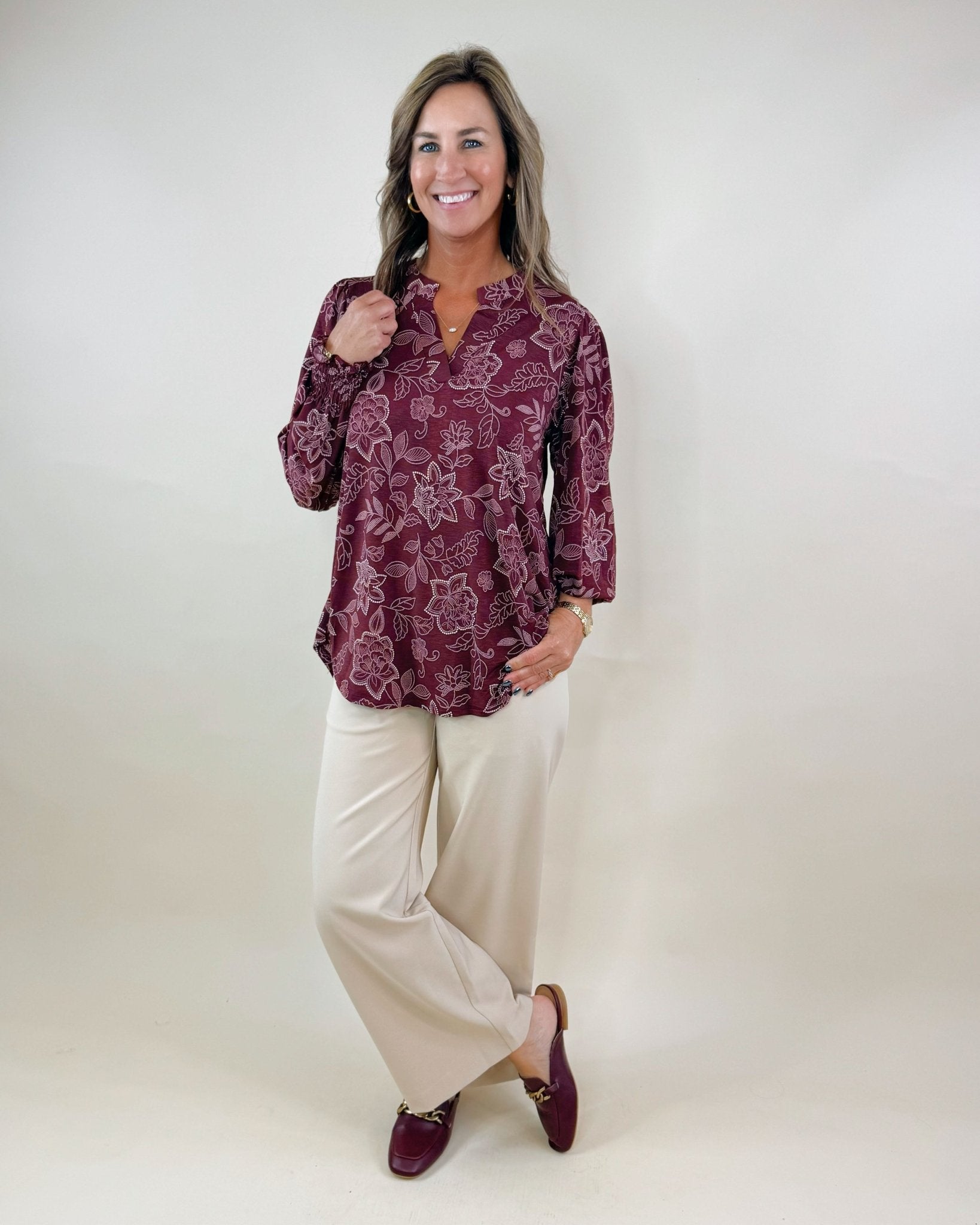 Wine & Whisper Floral Blouse - Jessi Jayne Boutique
