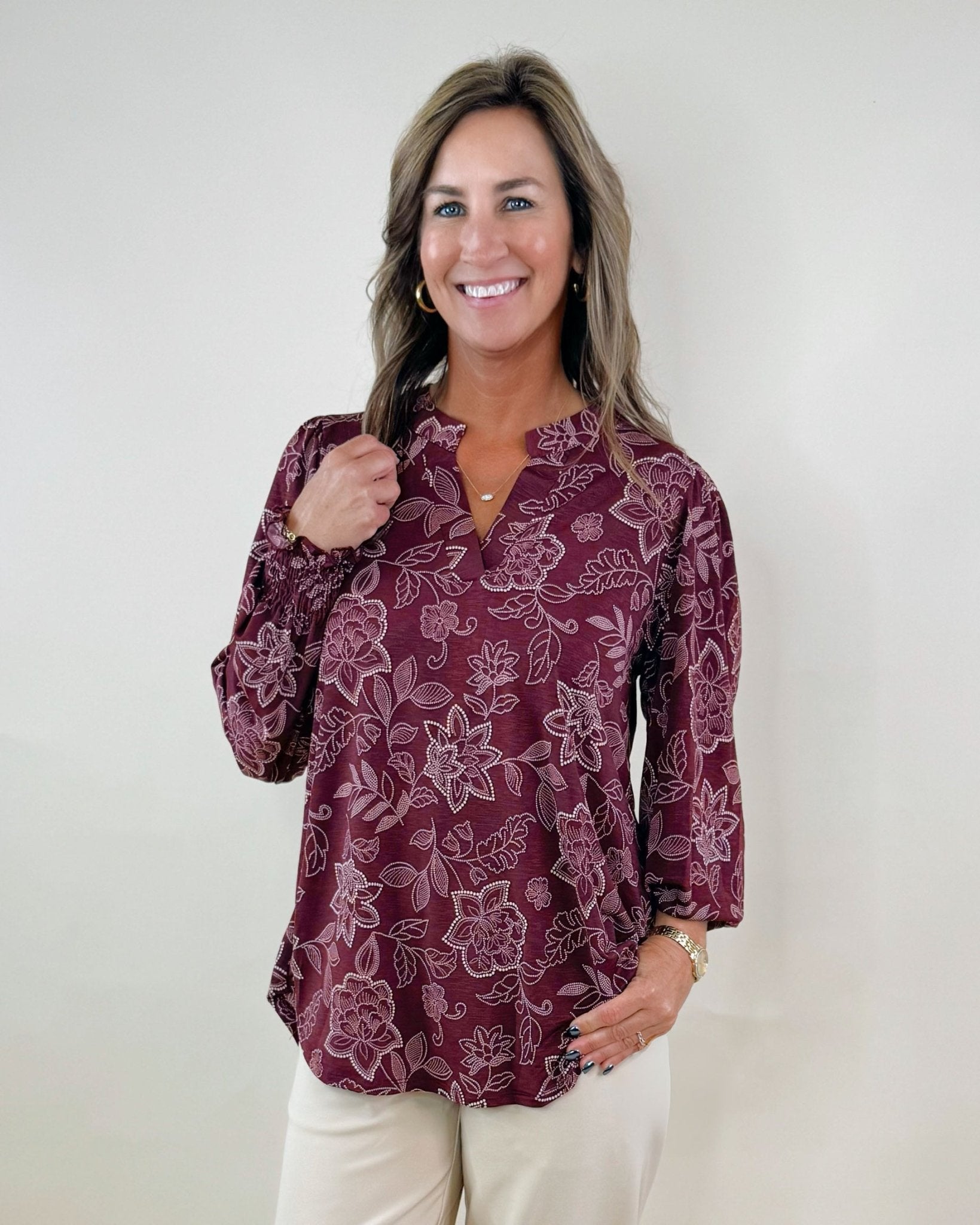 Wine & Whisper Floral Blouse - Jessi Jayne Boutique
