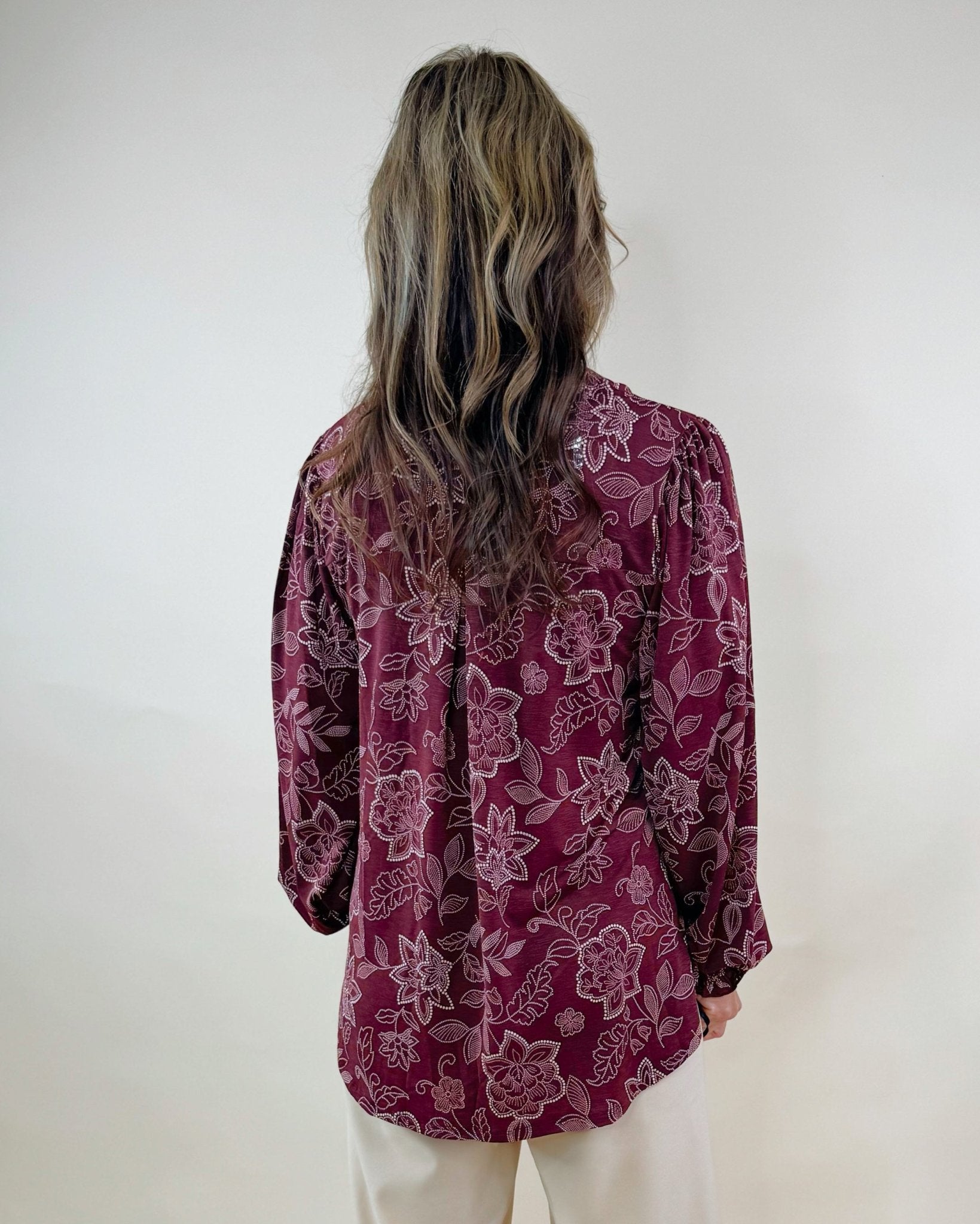 Wine & Whisper Floral Blouse - Jessi Jayne Boutique