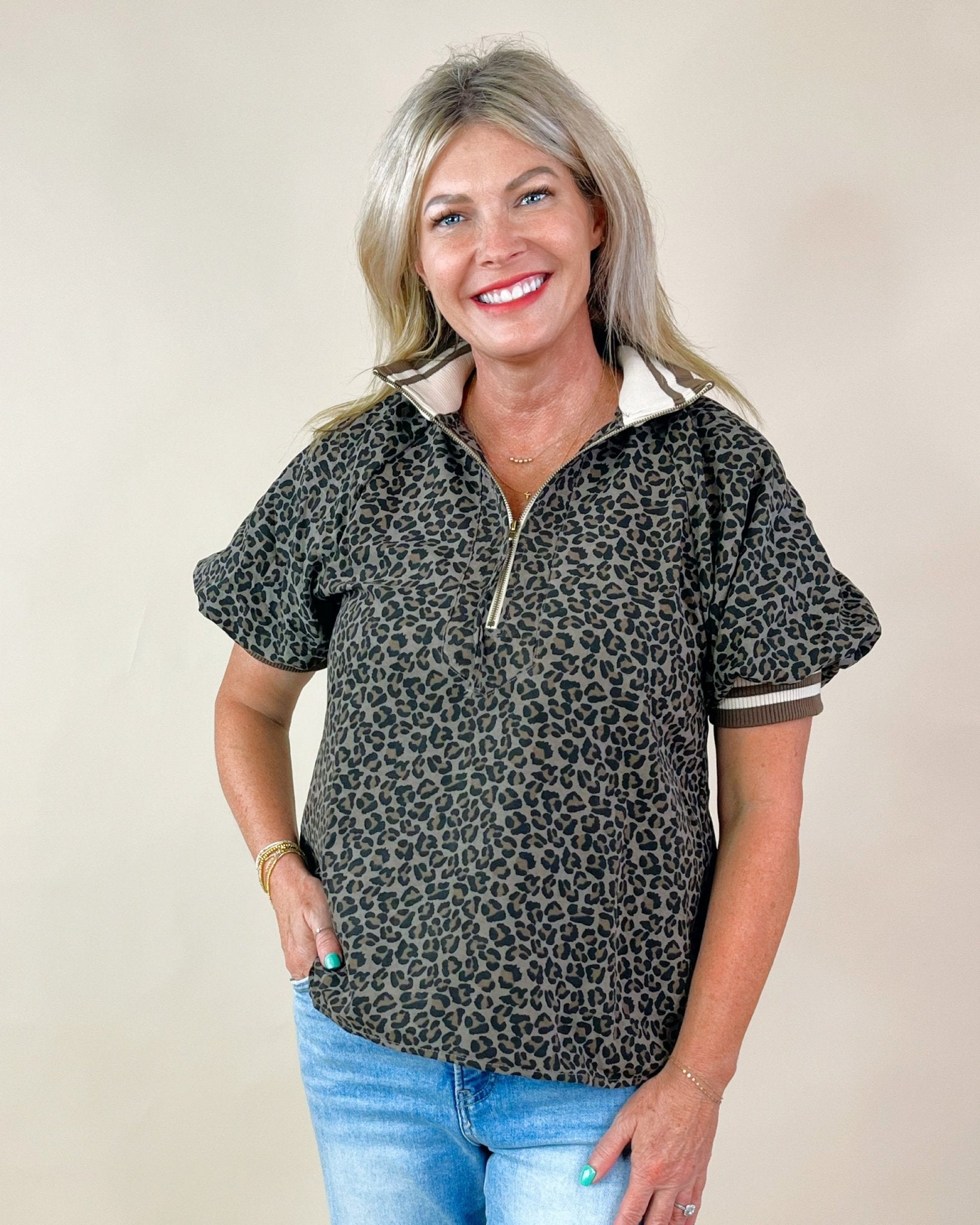 Wild Card Leopard Zip Top - Jessi Jayne Boutique