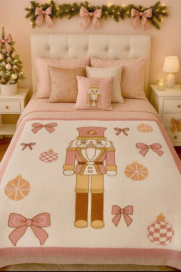 Nash Grey Pink Nutcracker Bow Luxury Blanket - Jessi Jayne Boutique