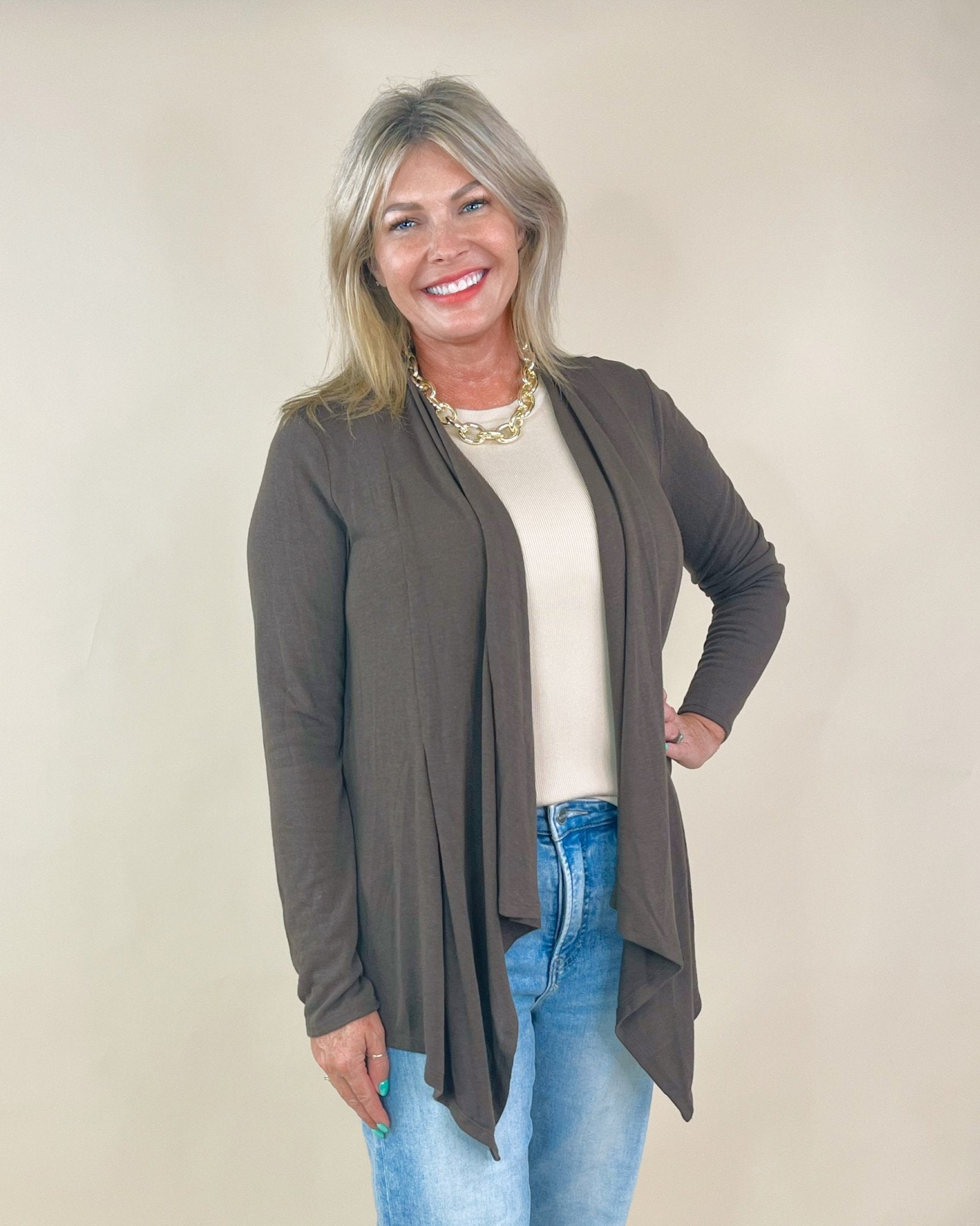 Everyday Layer Open Cardigan – Black & Brown - Jessi Jayne Boutique
