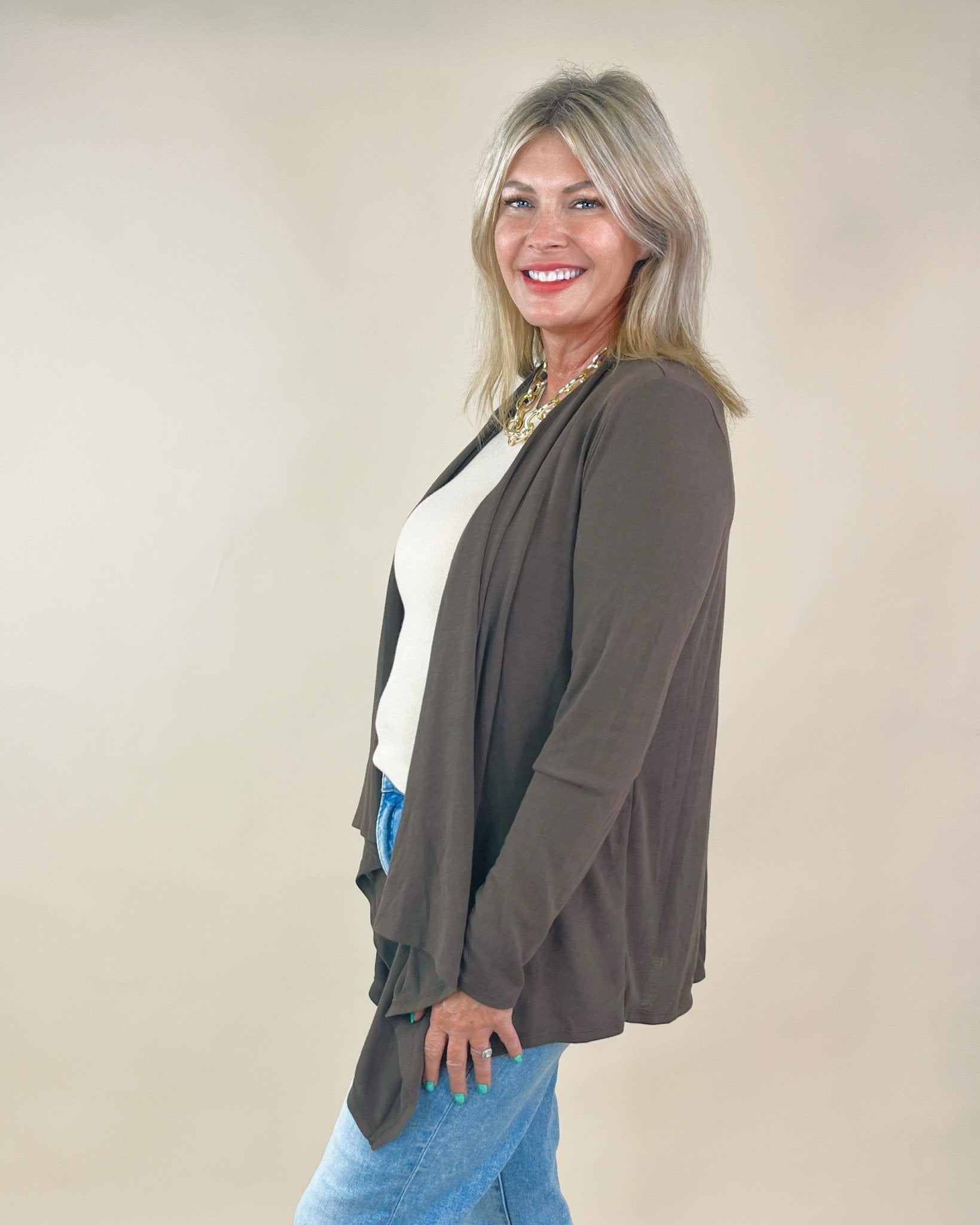 Everyday Layer Open Cardigan – Black & Brown - Jessi Jayne Boutique