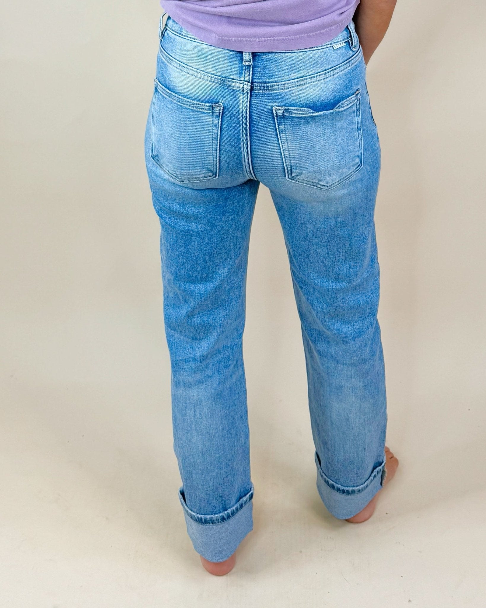 Stonewash Tummy Control Cuffed Crop Jeans - Jessi Jayne Boutique