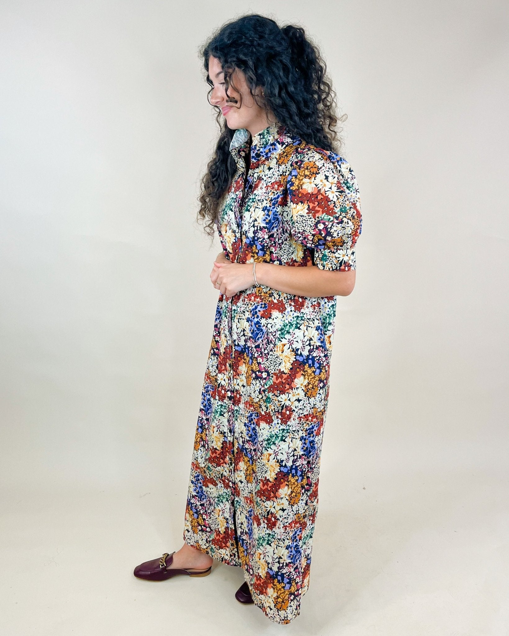 Patchwork Bloom High - Neck Midi Dress - Jessi Jayne Boutique