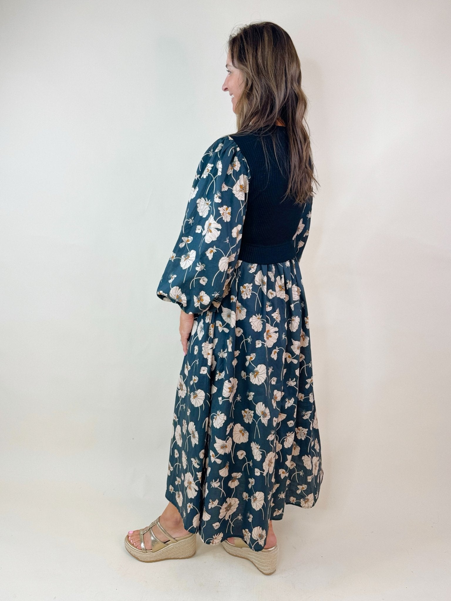 Midnight Meadow Contrast Midi Dress - Jessi Jayne Boutique