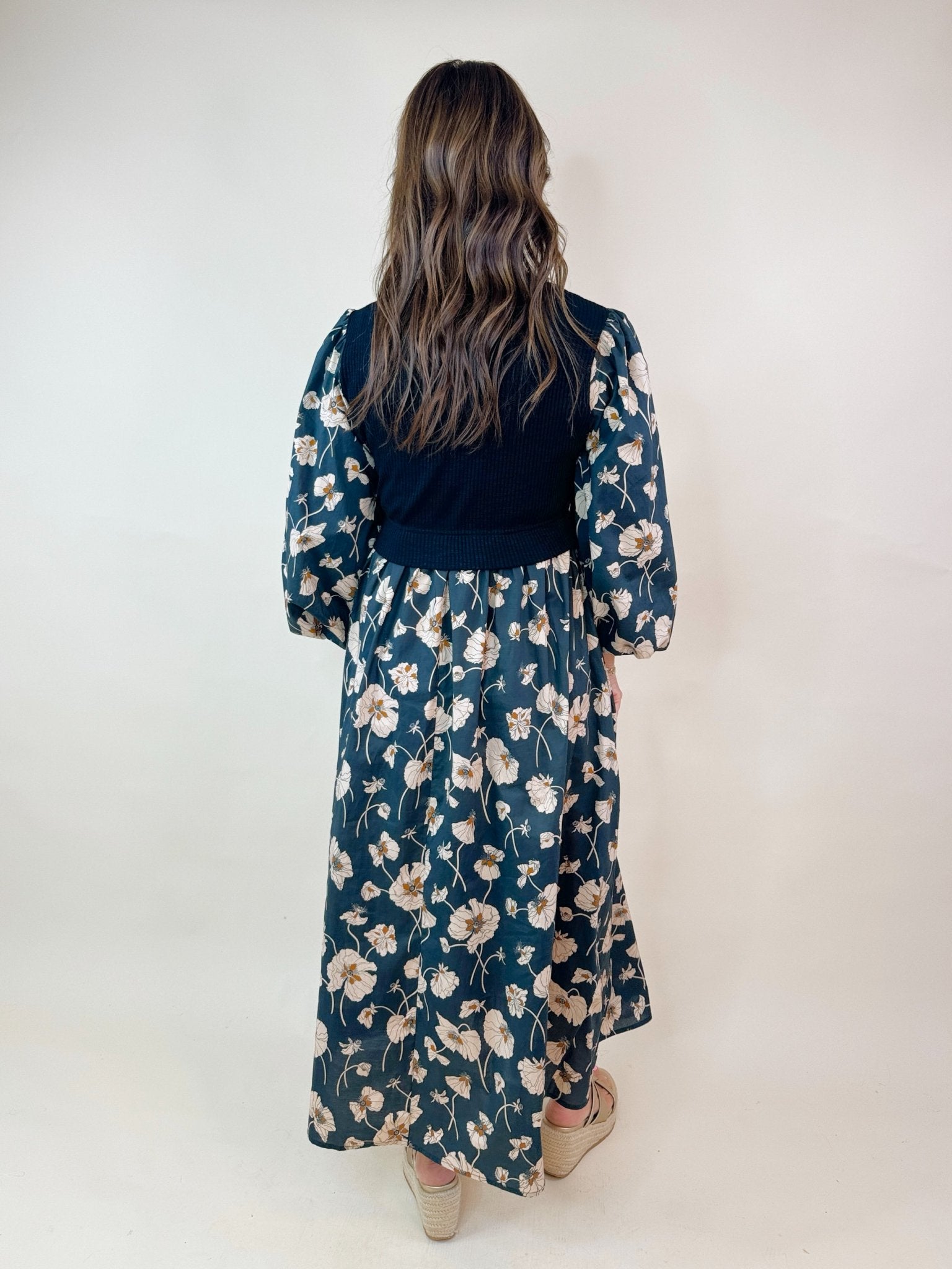 Midnight Meadow Contrast Midi Dress - Jessi Jayne Boutique