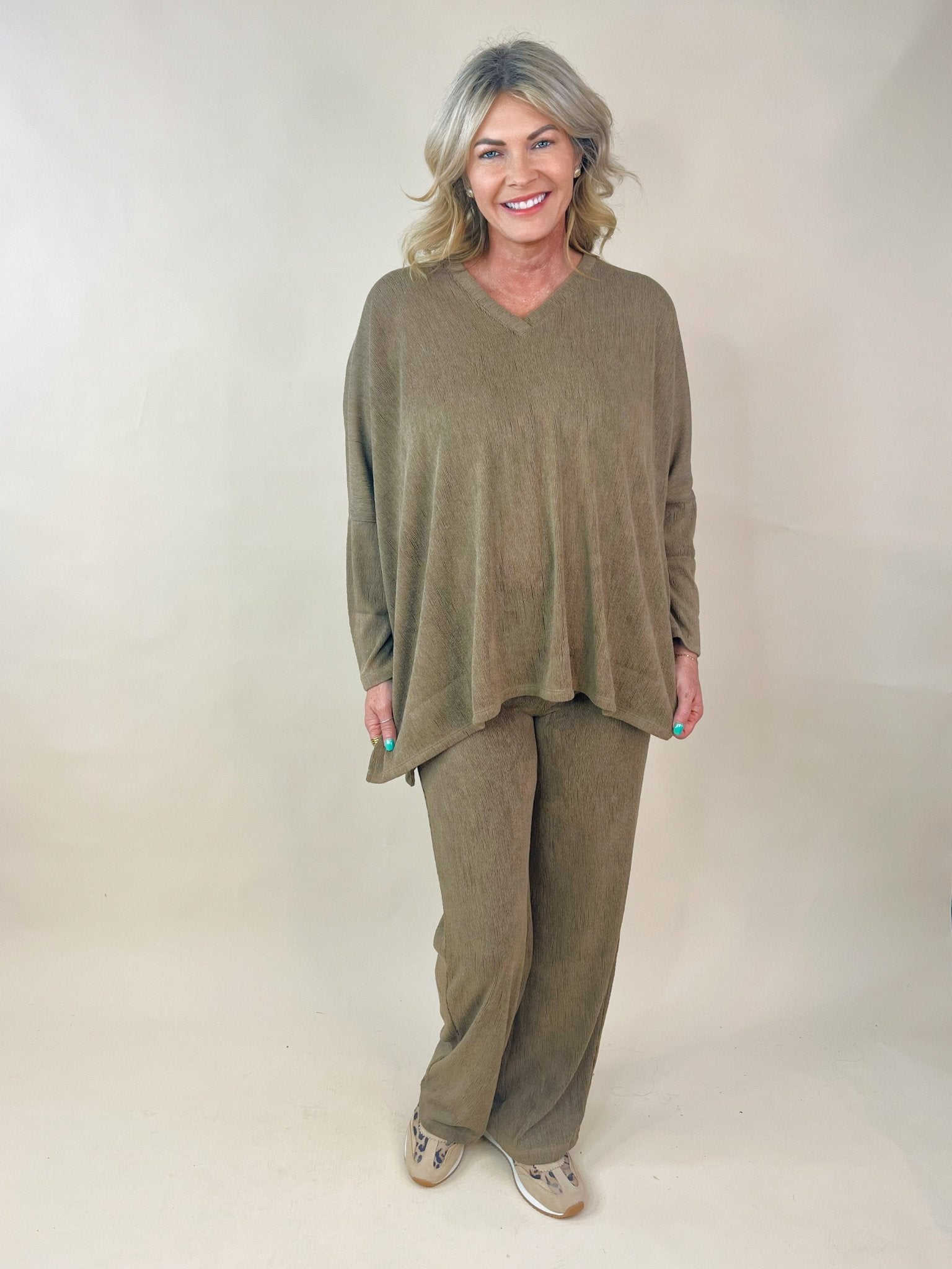 Textured Tranquility Ribbed Pant Set - Jessi Jayne Boutique